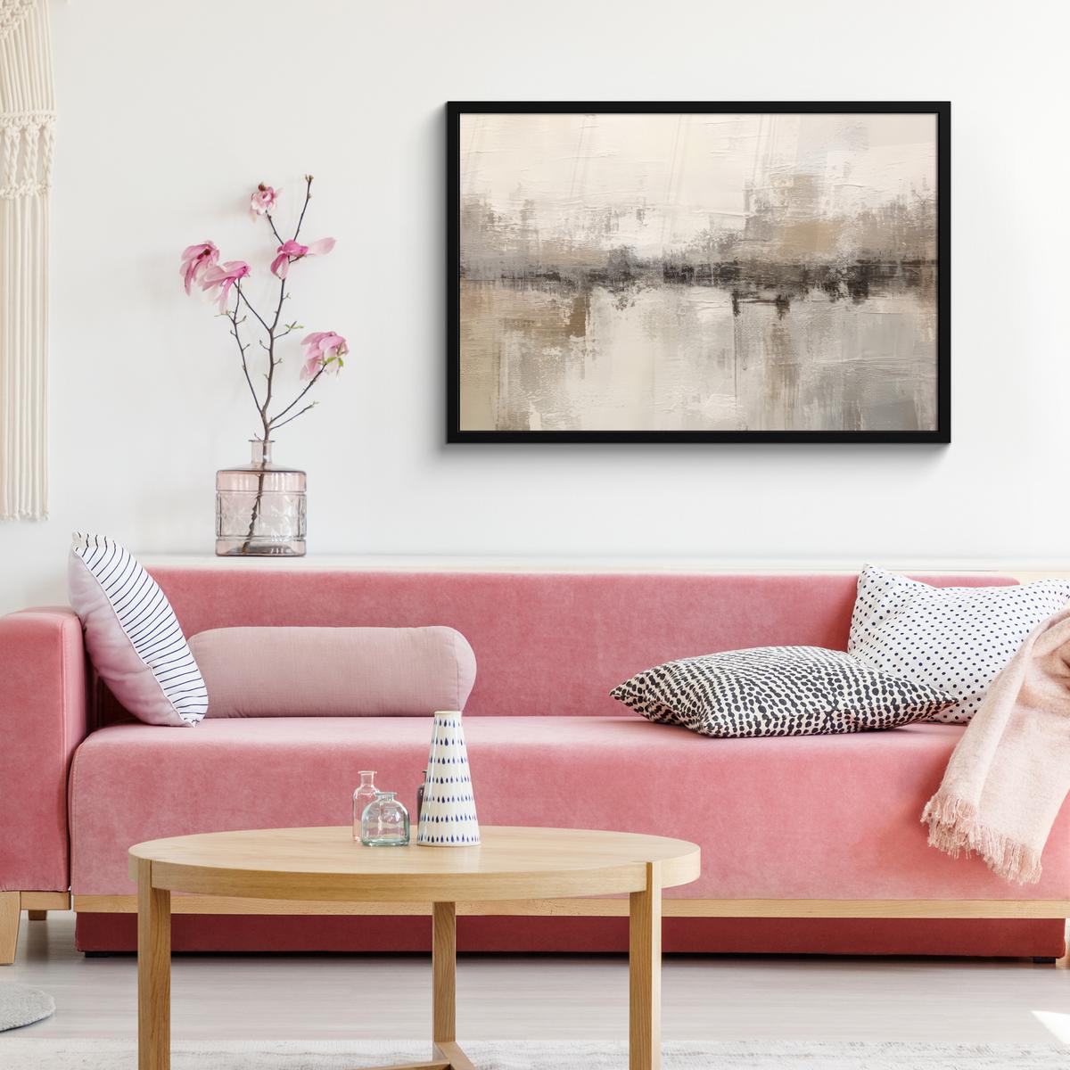 POSTER MIT RAHMENGERAHMTES BILD Moderne Kunst - Abstrakt - Beige 90x60 cm - Beige, Papier (90/60cm) - MuchoWow