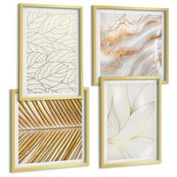 BILDER SET 4er Set - 50x50 cm & 40x60 cm Goldrahmen - Blattmuster Marmor abstrakt - Goldfarben, Kunststoff (50/50cm) - TULUP