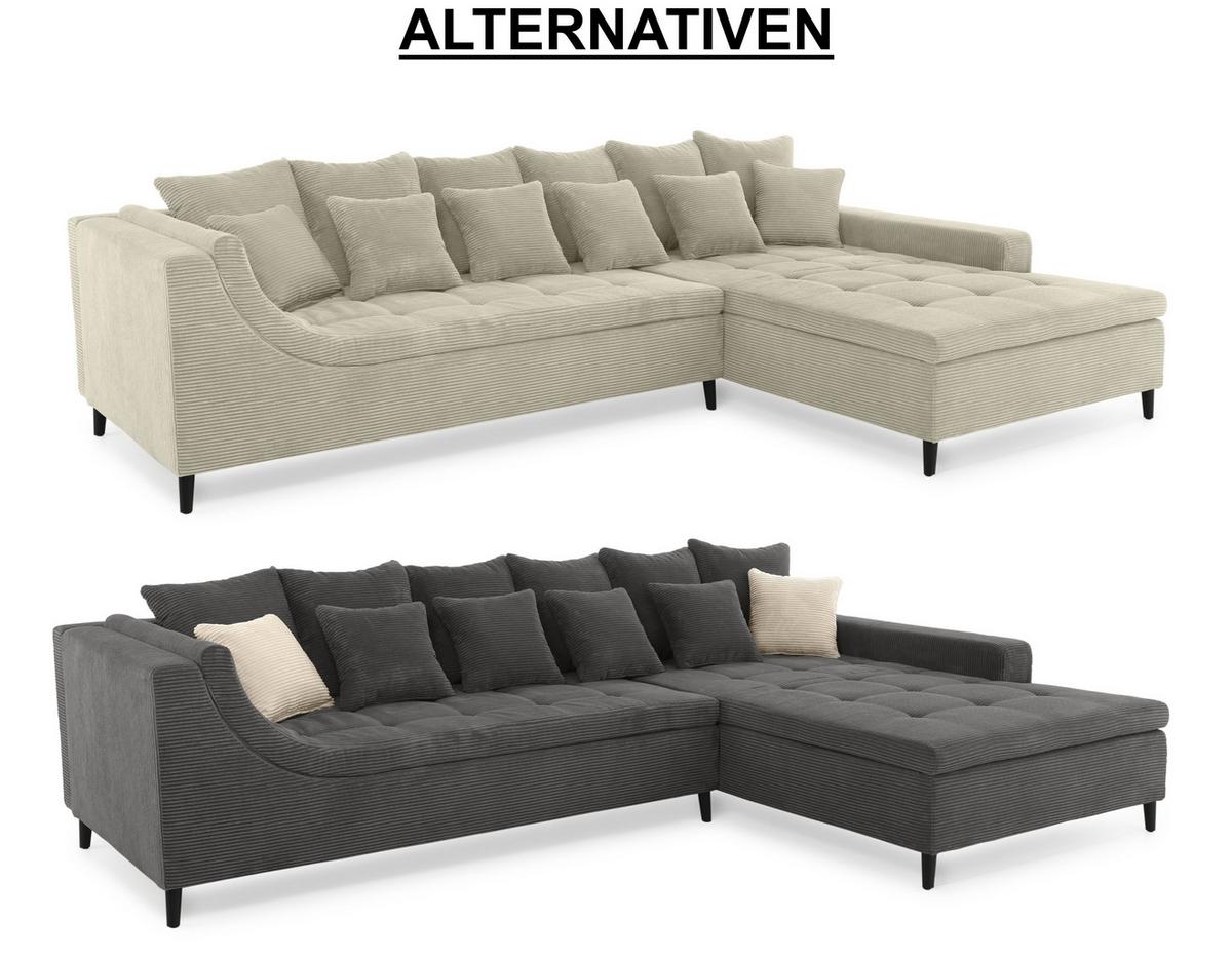 ECKSOFA mit dekorativen Steppungen und Rutschenlehne, seitenverkehrt montierbar B326/T213/H91 cm, Cord Dunkelgrau / 15222 - Dunkelgrau/Anthrazit, Textil/Metall (326/213cm) - luma-home