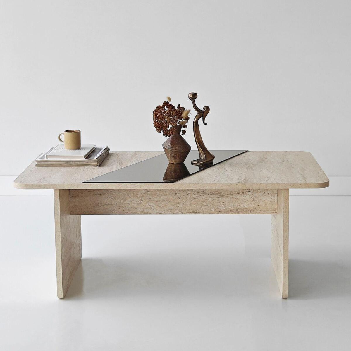 COUCHTISCH mit rechteckiger Spiegelplatte 100/60/40 cm - Beige, Holzwerkstoff (7/60/40cm) - Calicosy