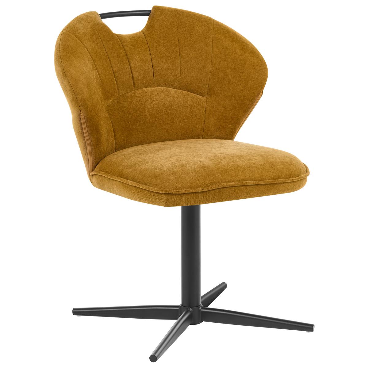 STUHL 2er-Set drehbar Chenillegewebe Senfgelb Worcester - Gelb, Textil/Metall (48/80/65cm) - Beliani