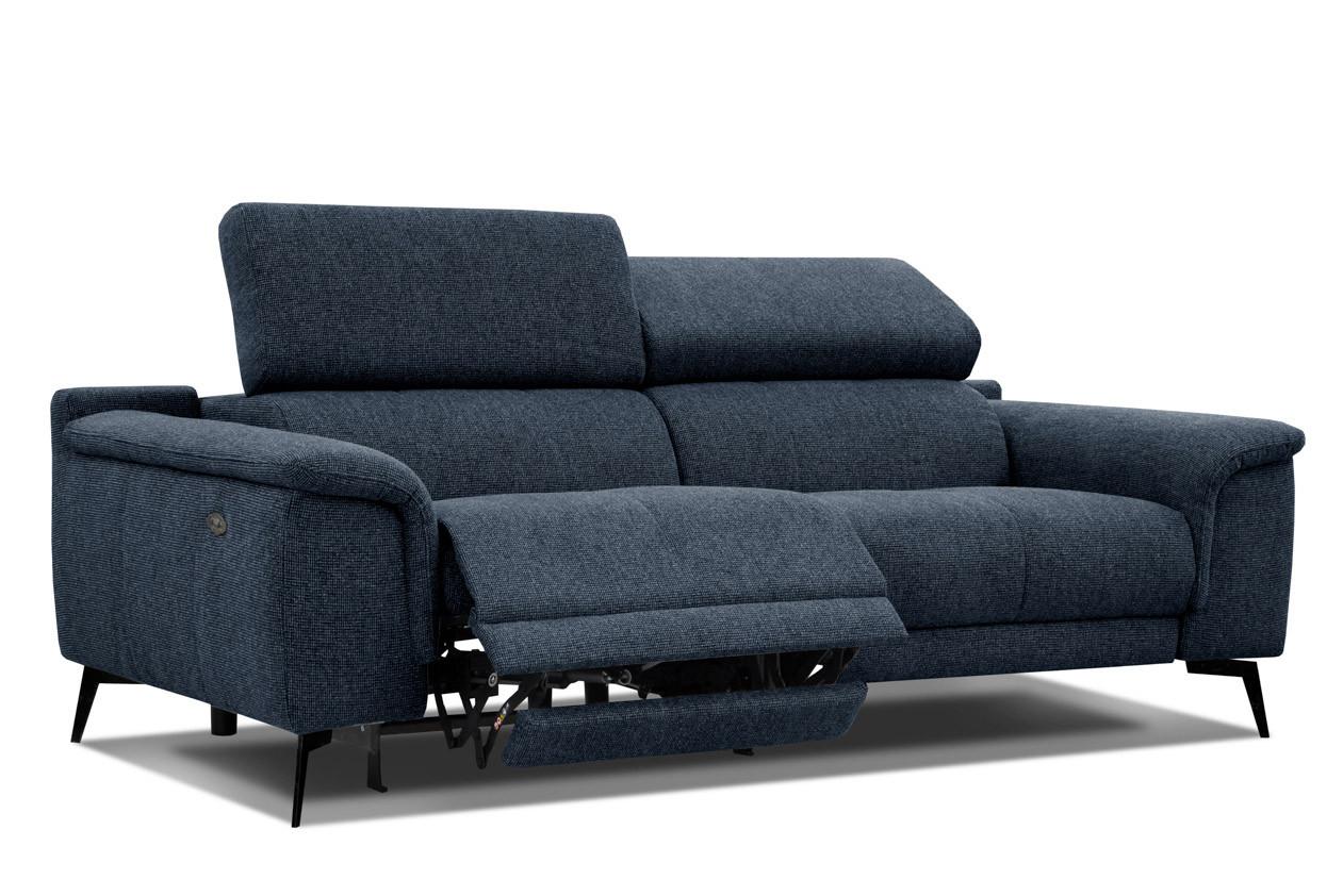 RELAXSOFA FIERO 3-Sitzer mit 1 Relaxfunktion, dunkelblau - Schwarz/Dunkelblau, Holzwerkstoff/Textil (212/82/103cm) - Wozimo