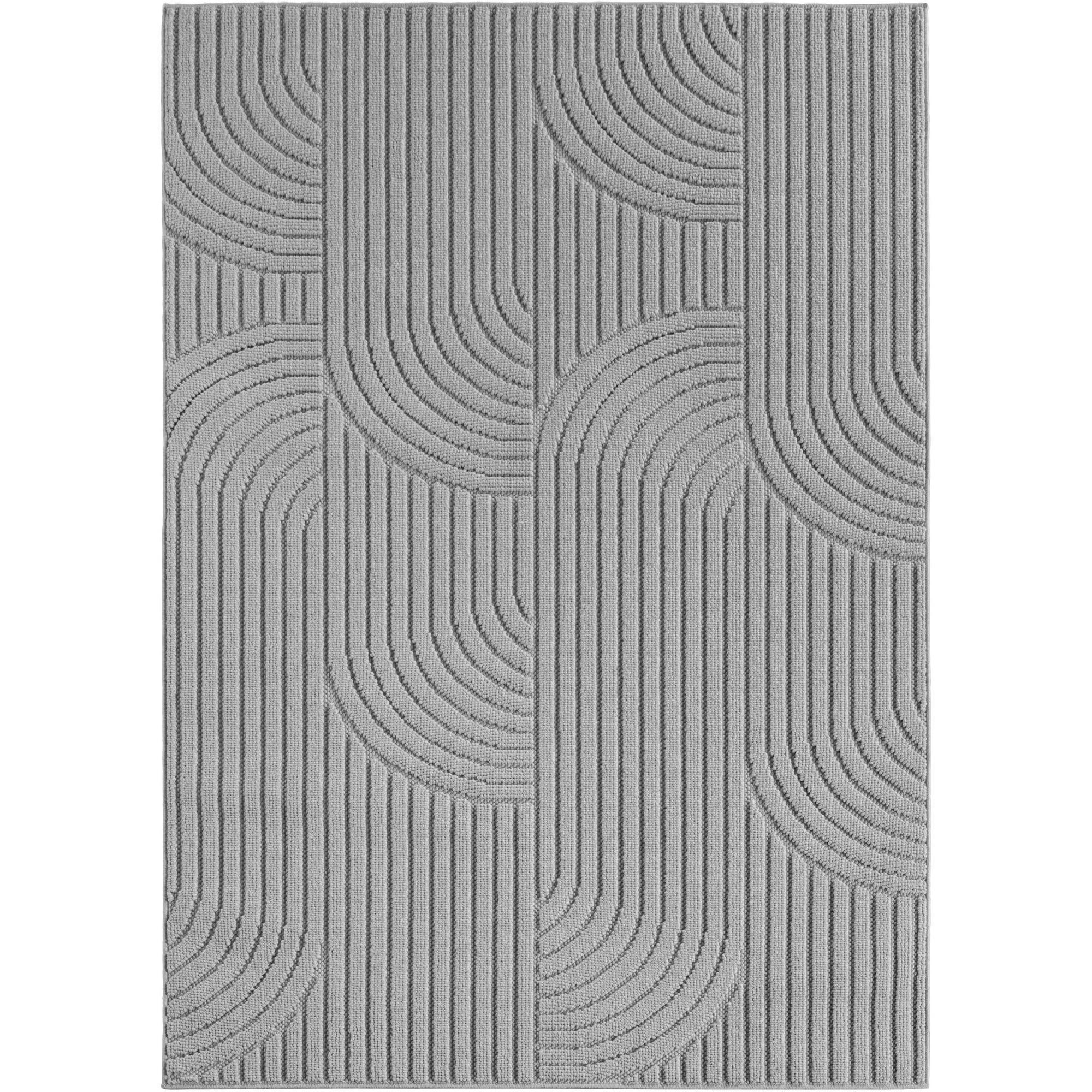 TEPPICH Flachgewebe LANGAU in Silber, mit geometrischen Bögen, 140 x 200 cm - Silberfarben, Textil (200/140cm) - KADIMA DESIGN