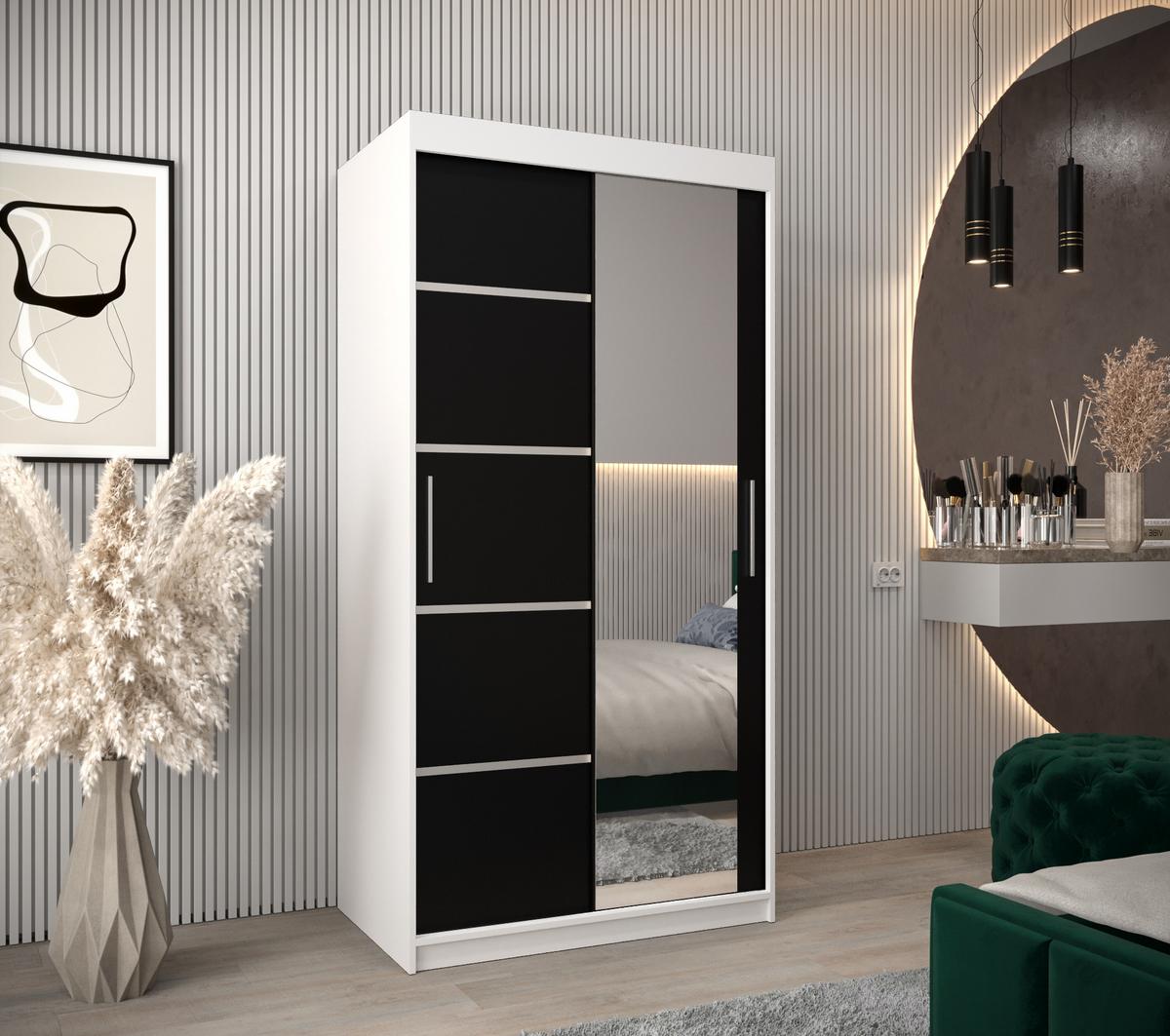 SCHWEBETÜRENSCHRANK 200/100/62 2-türig - Silberfarben/Schwarz, Holz/Kunststoff (100/200/62cm) - MÖBEL KRYSPOL