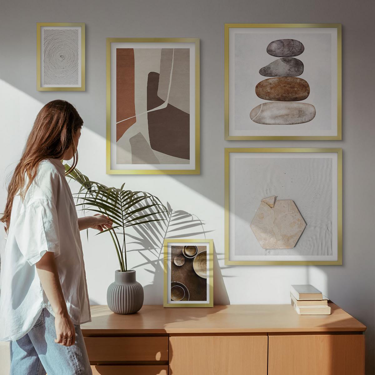 BILDER SET 5er Set - 50x50 cm & 20x30 cm & 40x60 cm Goldrahmen - Texturen in der modernen Kunst - Goldfarben, Kunststoff (40/60cm) - TULUP