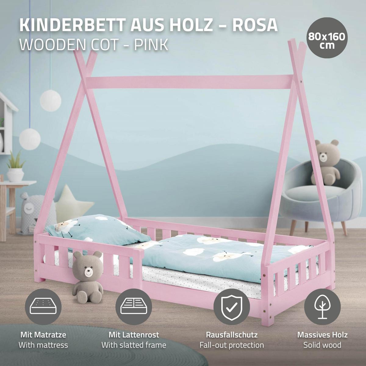 KINDERBETT Tipi mit Matratze 80x160 cm Rosa - Pink, Holz (80/160cm) - ML-DESIGN