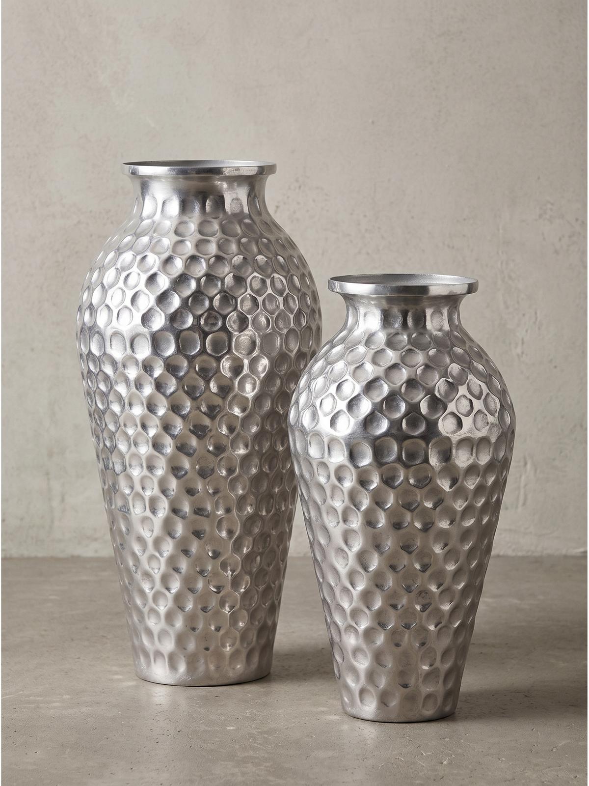 VASEN 2er-Set MANTOVA, Aluminium, handgefertigt, Silber, Ø 26 x 51 cm - Silberfarben, Metall (51cm) - KADIMA DESIGN