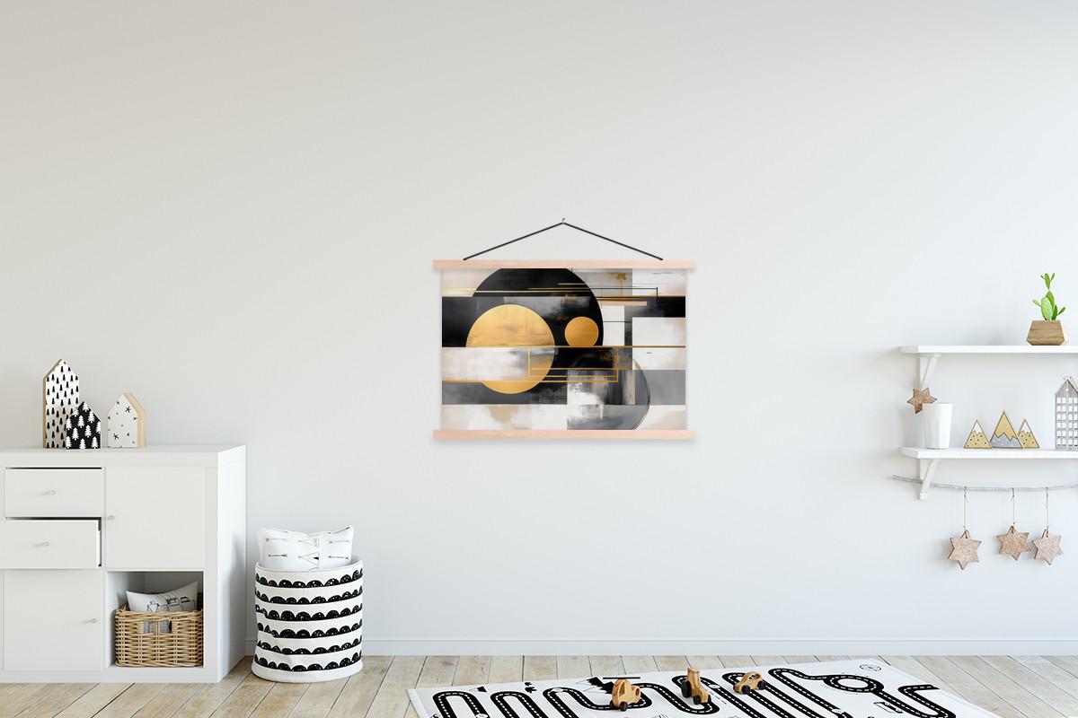 POSTER MIT MAGNETLEISTEN Abstrakt - Gold - Silber - Formen - Ästhetisch - Modern Wanddeko 90x60 cm - Goldfarben, Textil (90/60/0.15cm) - MuchoWow