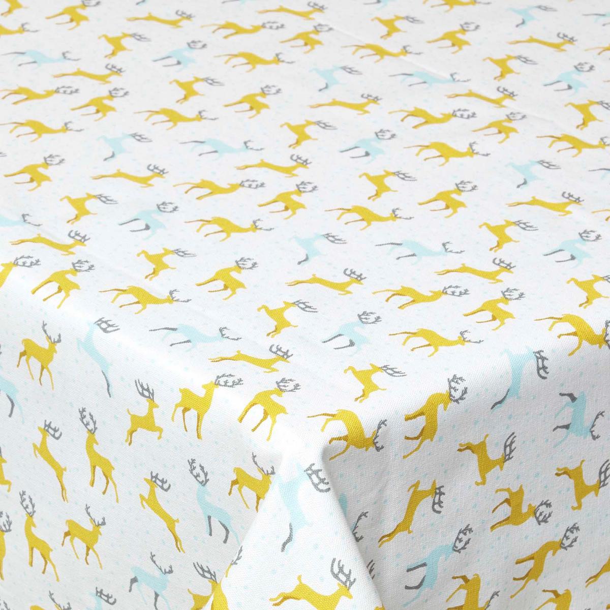 WEIHNACHTSTISCHDECKE Majestätischer Hirsch grau-gelb 137/229 cm, 100% Baumwolle - Gelb, Textil (137/228cm) - Homescapes