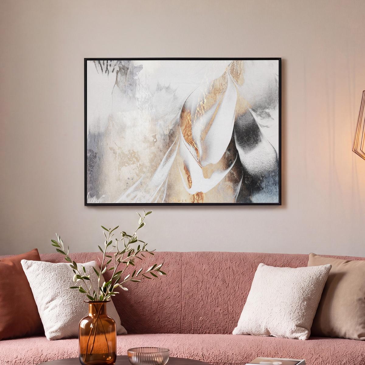 LEINWAND Bilder mit Rahmen - Luxus - Abstrakt - Gold - Weiß - 80x60 - Goldfarben, Textil (80/60cm) - MuchoWow