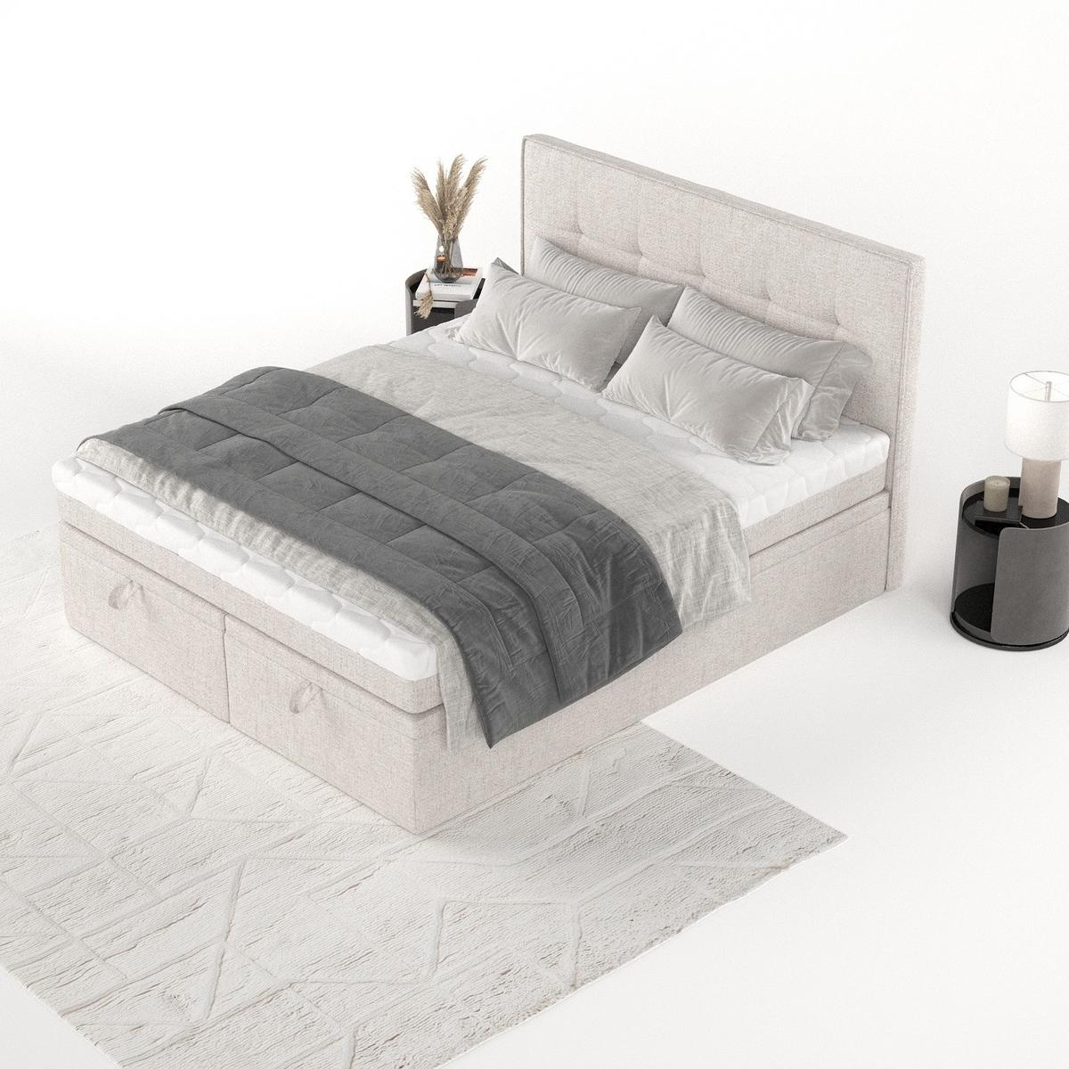 BOXBETT Arivo 140/200 cm Hellbeige im Neve Stoff - Sandfarben/Schwarz, Holz/Holzwerkstoff (140/200cm) - AltaBeds