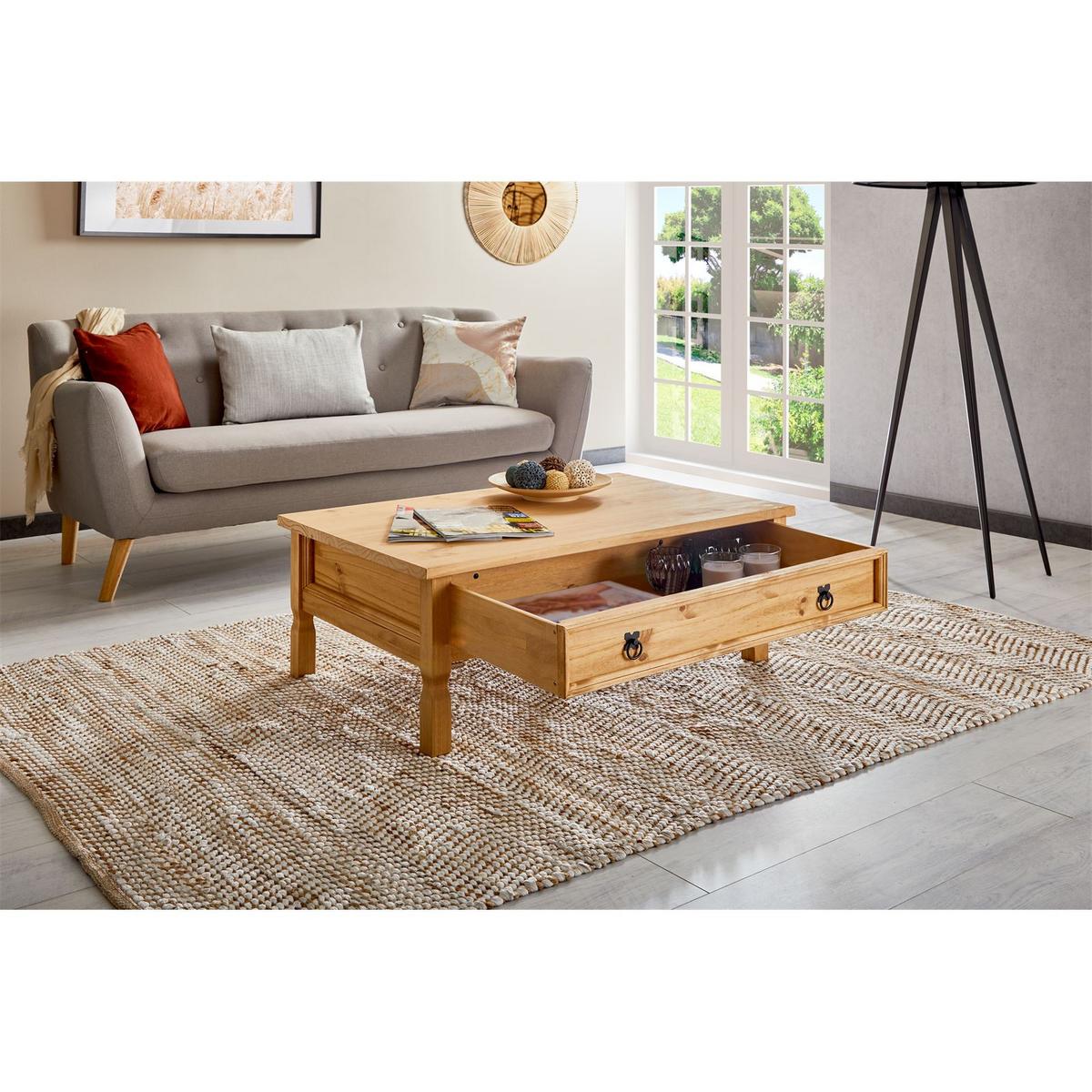 MEXICO MÖBEL COUCHTISCH TEQUILA gebeizt/gewachst - Kieferfarben, Holz (65/100/37cm) - IDIMEX