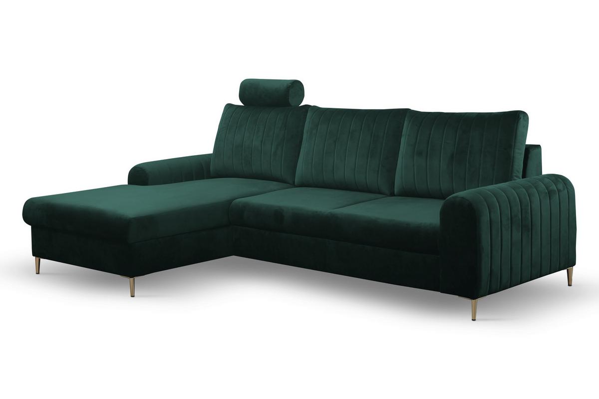 ECKSOFA VERONA L-S Grün Velours-Stoff mit Schlaffunktion - Grün, Holz (251/164cm) - MASSENO