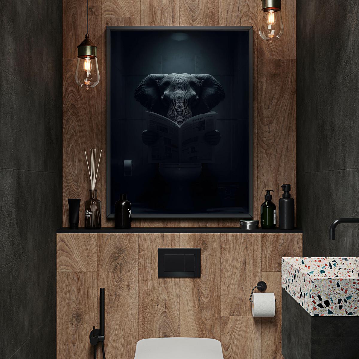 POSTER für WC Badezimmer ELEFANT mit Zeitung Abstraktion 30x40cm - Schwarz/Grau, Papier (30/40/40cm) - Muralo