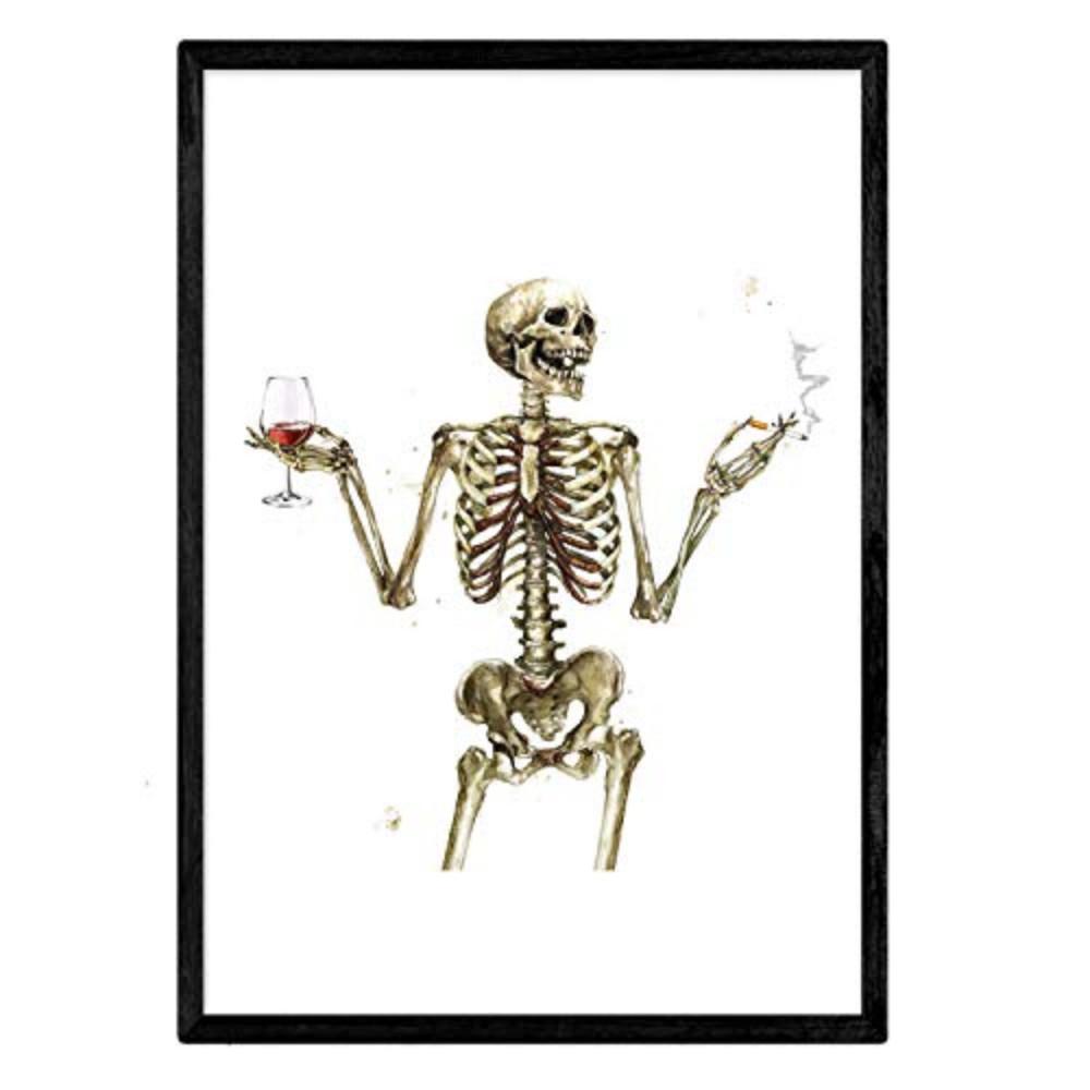 POSTER Skeletonweinskull Art A3 Schwarzer Rahmen - Schwarz, Papier (29.7/5/42cm) - Nacnic