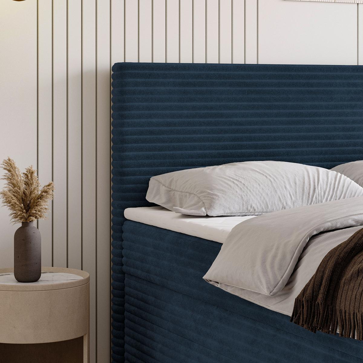 BOXBETT NOLEN 160x200 cm mit Matratze und Topper - Blau - Blau, Holz (160/200cm) - MASSENO