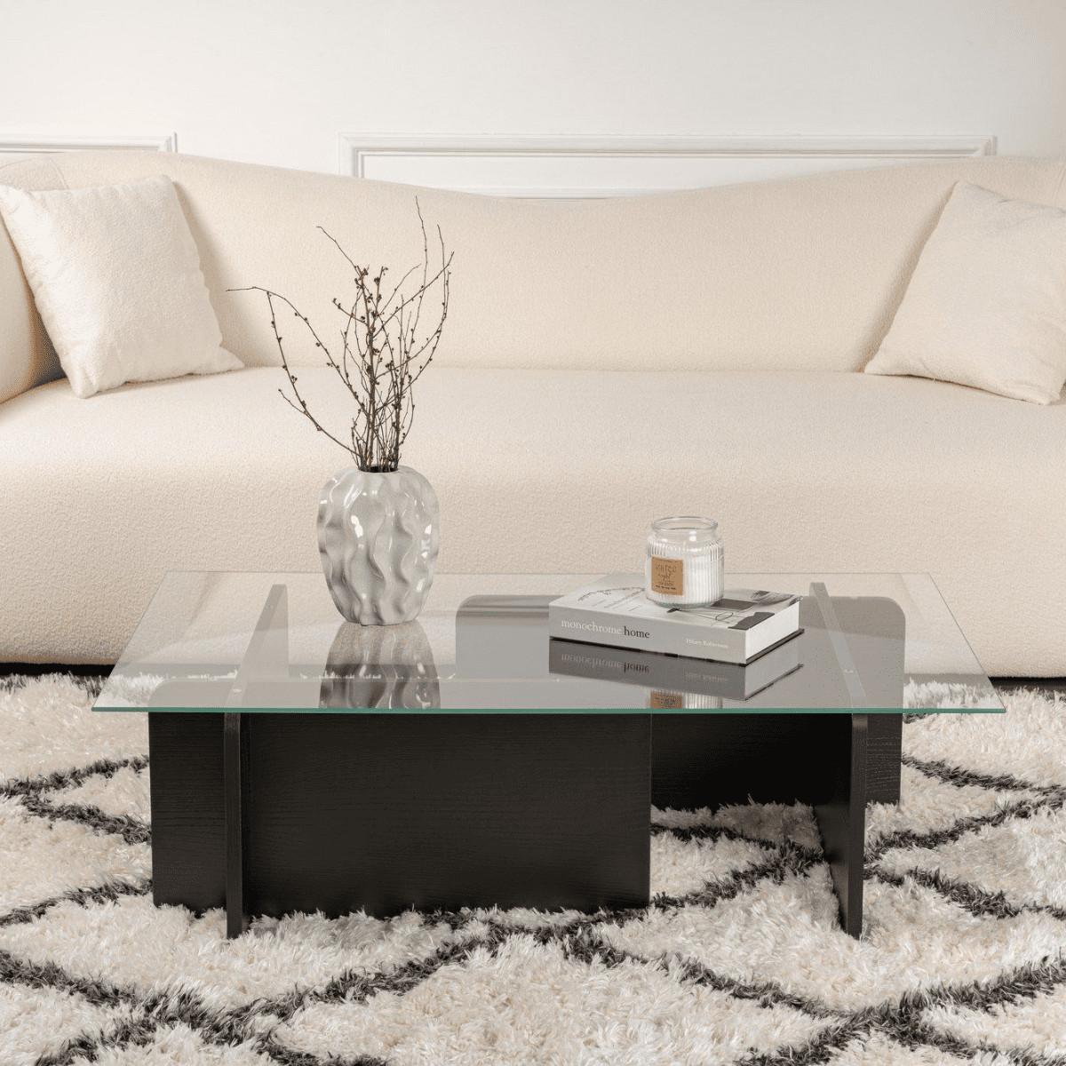 COUCHTISCH mit Tischplatte aus gehärtetem Glas 105/65/30 cm - Eichefarben, Holzwerkstoff (110/65/30cm) - Calicosy