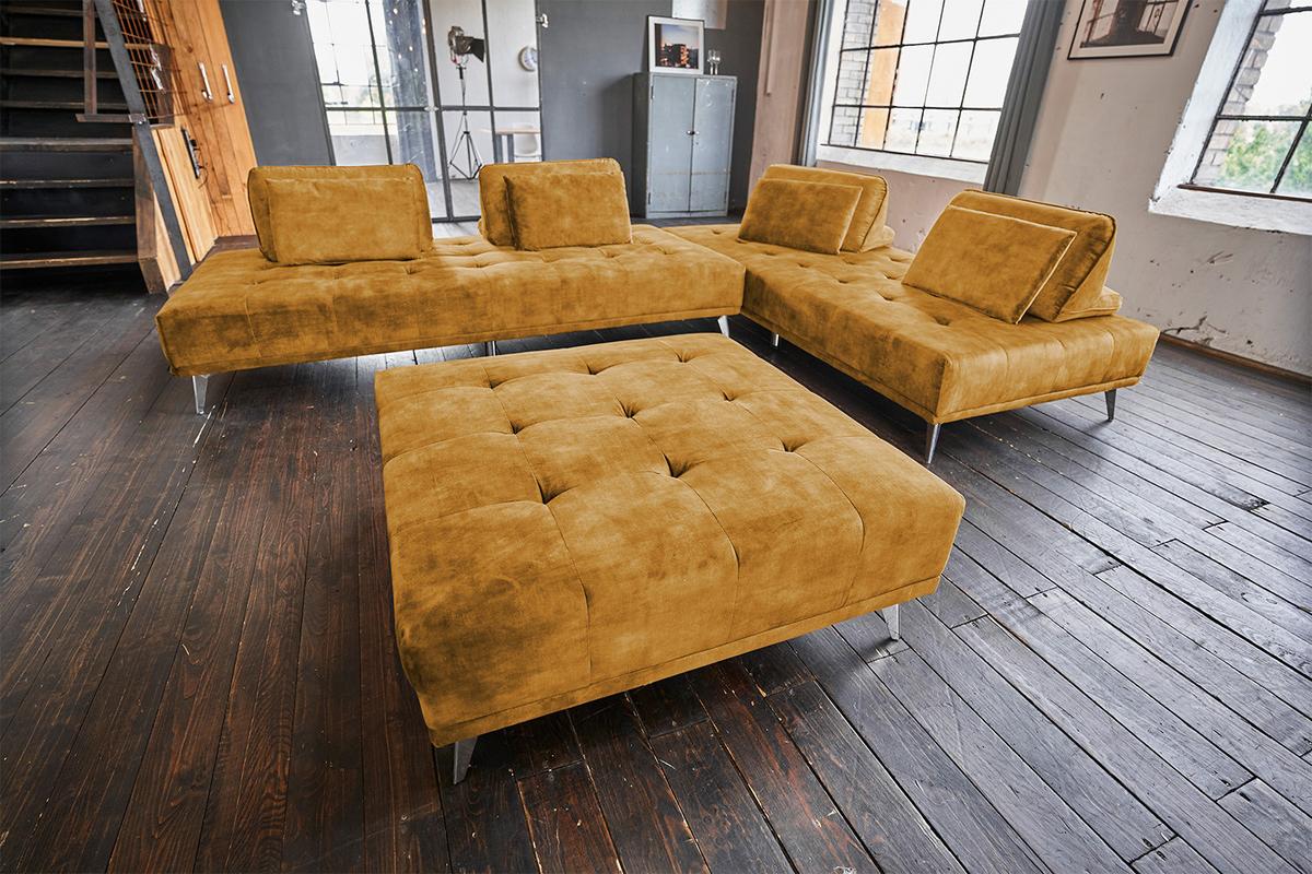 MODULSOFA MIT HOCKER WIOLO Braun Velvet - Silberfarben/Braun, Textil/Metall (350/80/350cm) - KAWOLA