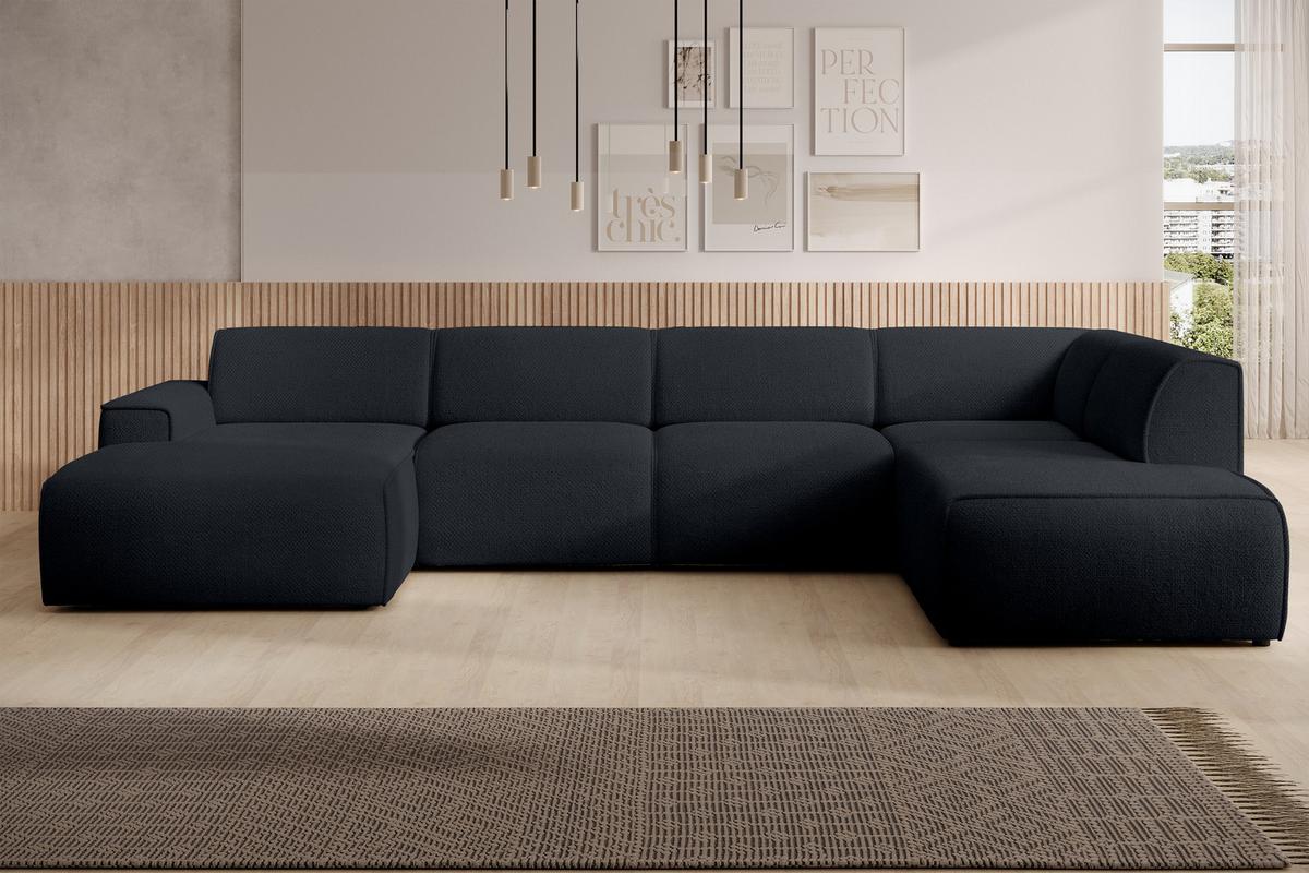 WOHNLANDSCHAFT Didim Dunkelgrau 378/220/78 cm – großes Sofa stilvoll & bequem R - Schwarz, Kunststoff/Textil (378/78/220cm) - AX Living