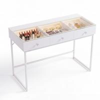 SCHMINKTISCH mit Beleuchtung weiß 115/55/81 CM 3 Schubladen - Weiß, Glas/Holzwerkstoff (115/55/81cm) - VANITII