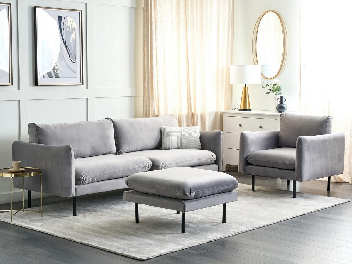 SOFA-SET 5-Sitzer Samtstoff Grau mit Ottomane Vinterbro - Dunkelgrau/Schwarz, Textil (220/85/85cm) - Beliani