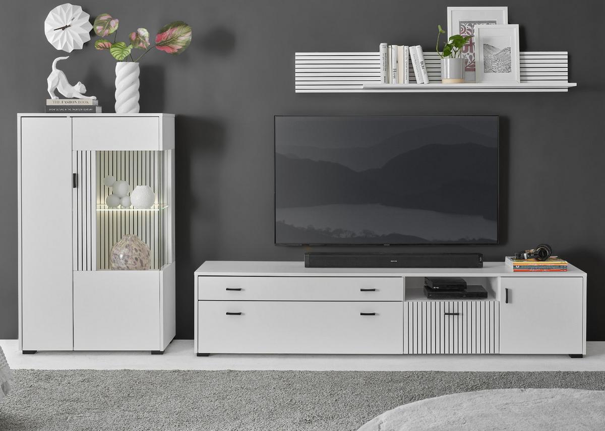 VITRINE weiß matt, Highboard 75 x 125 cm mit Soft-Close - Schwarz/Weiß, Glas/Holzwerkstoff (75/125/38cm) - Furn.Design