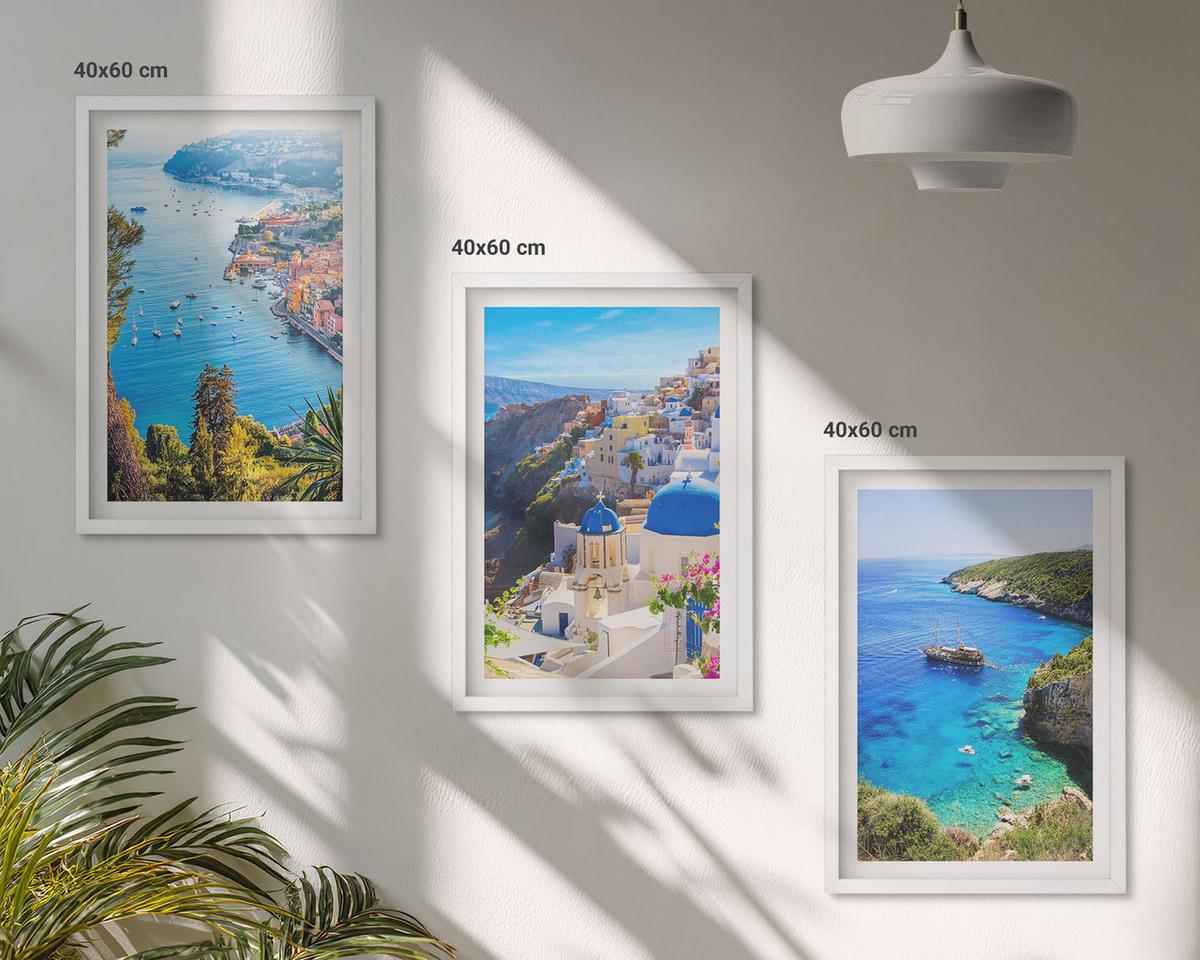 BILDER SET 3er Set - 40x60 cm Weißer Rahmen - Griechische Ansichten von Santorin Oia - Weiß, Kunststoff (40/60cm) - TULUP