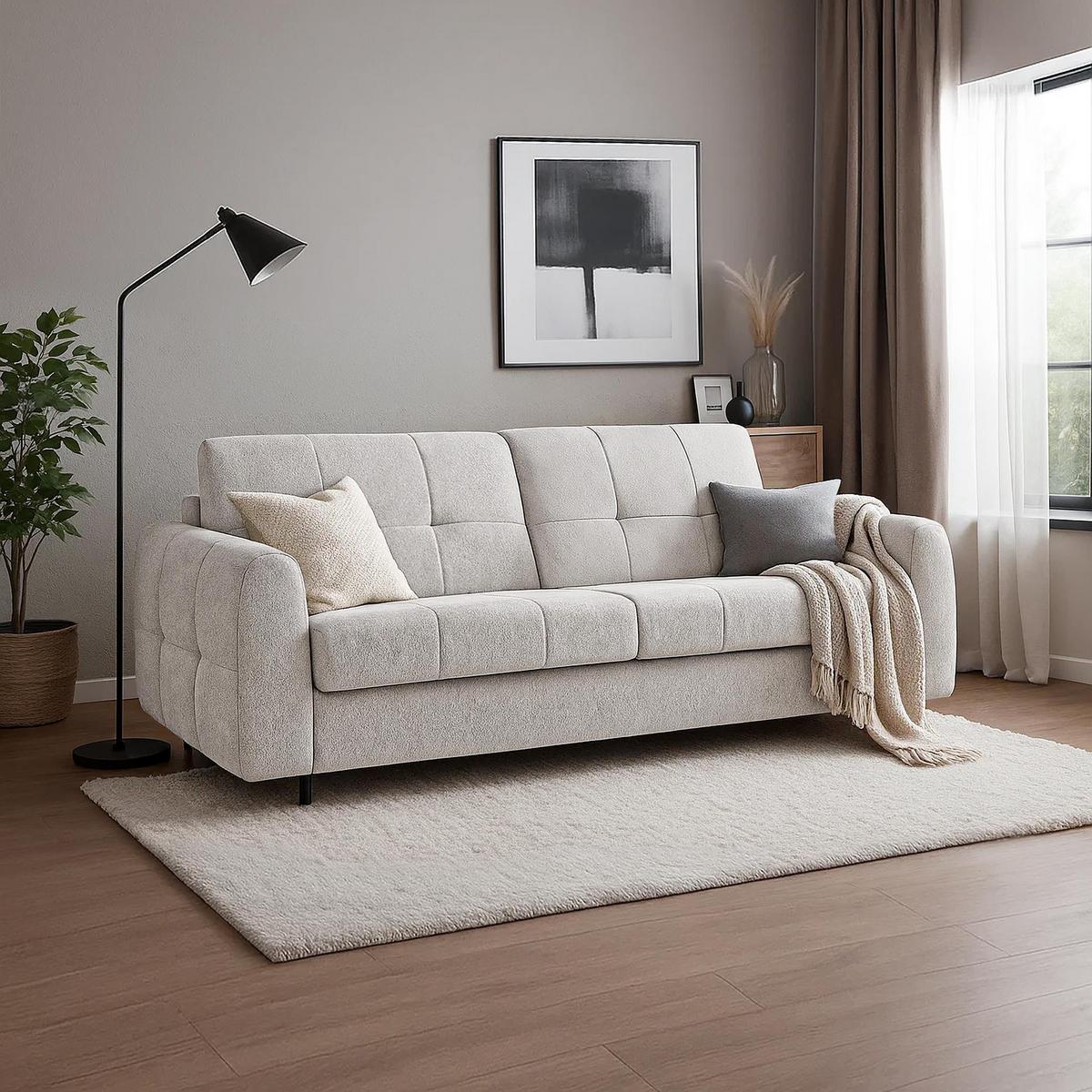 SCHLAFSOFA Pireus mit italienischem Gestell, 140x200, Beige - Beige/Schwarz, Textil (210/90/100cm) - Beautysofa