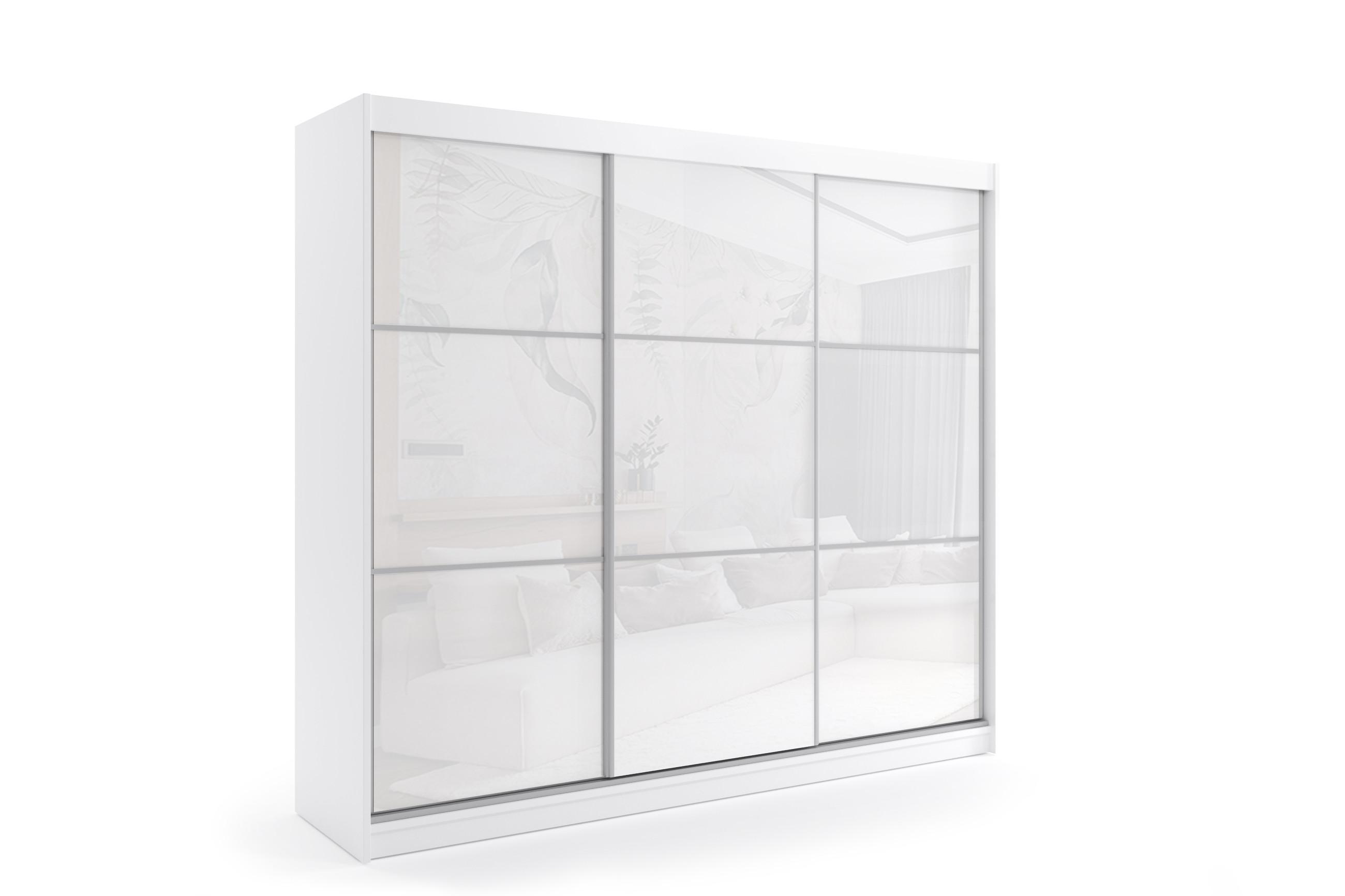 KLEIDERSCHRANK mit Lacobel-Schiebetüren und Aluminium-Leisten - VIVI - 180 cm Weiß - Weiß, Holzwerkstoff (180/216/61cm) - ALTDECOR