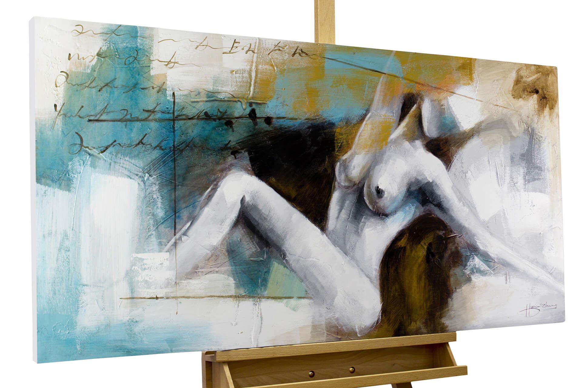 ÖLGEMÄLDE 120/60 cm - Petrol/Weiß, Holz/Textil (120/60cm) - KUNSTLOFT