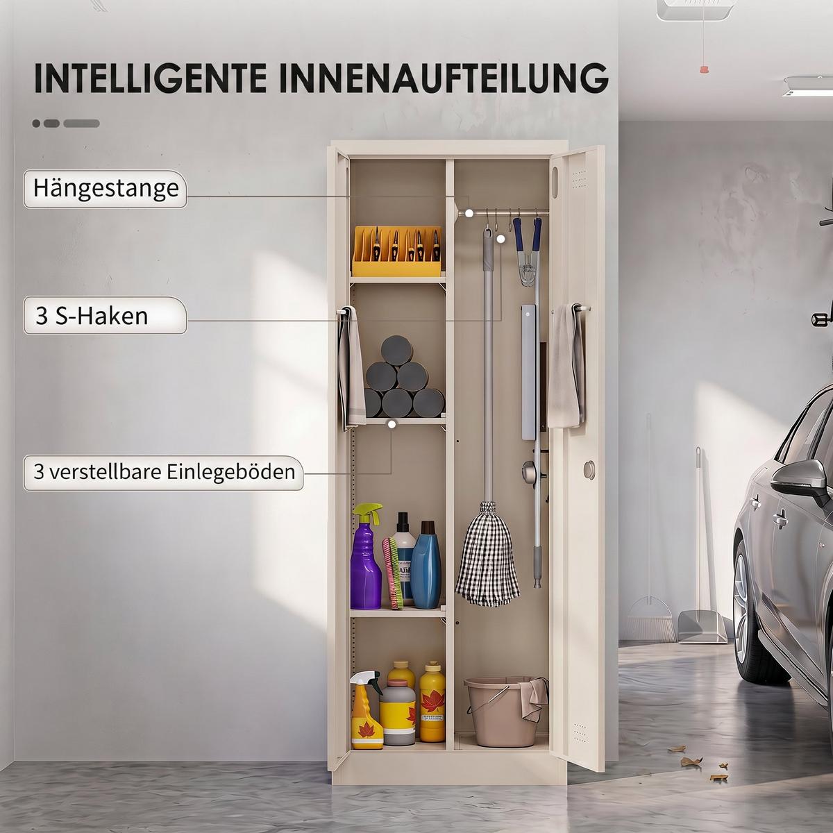 WERKZEUGSCHRANK Stahl Cremeweiß - Creme, Metall (40/165/60cm) - HOMCOM