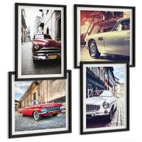 BILDER SET 4er Set - 50x50 cm & 40x60 cm Schwarzer Rahmen - Oldtimer in Städten - Schwarz, Kunststoff (50/50cm) - TULUP