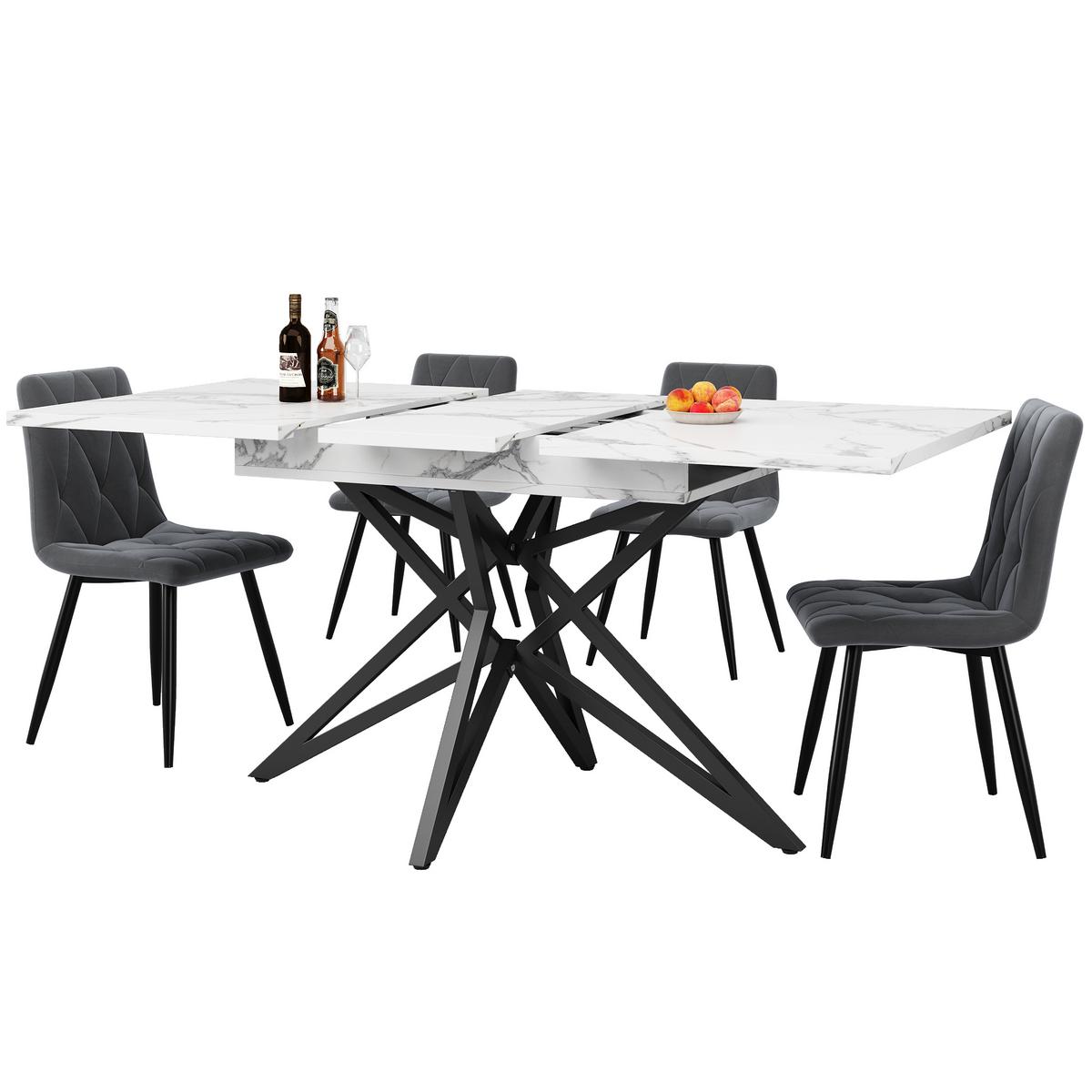 ESSTISCH AUSZIEHBARER Weiß Marmoroptik mit Ausziehfunktion & Sternfuß - Hellbraun, Holzwerkstoff/Metall (80/120/66cm) - Urban Meuble