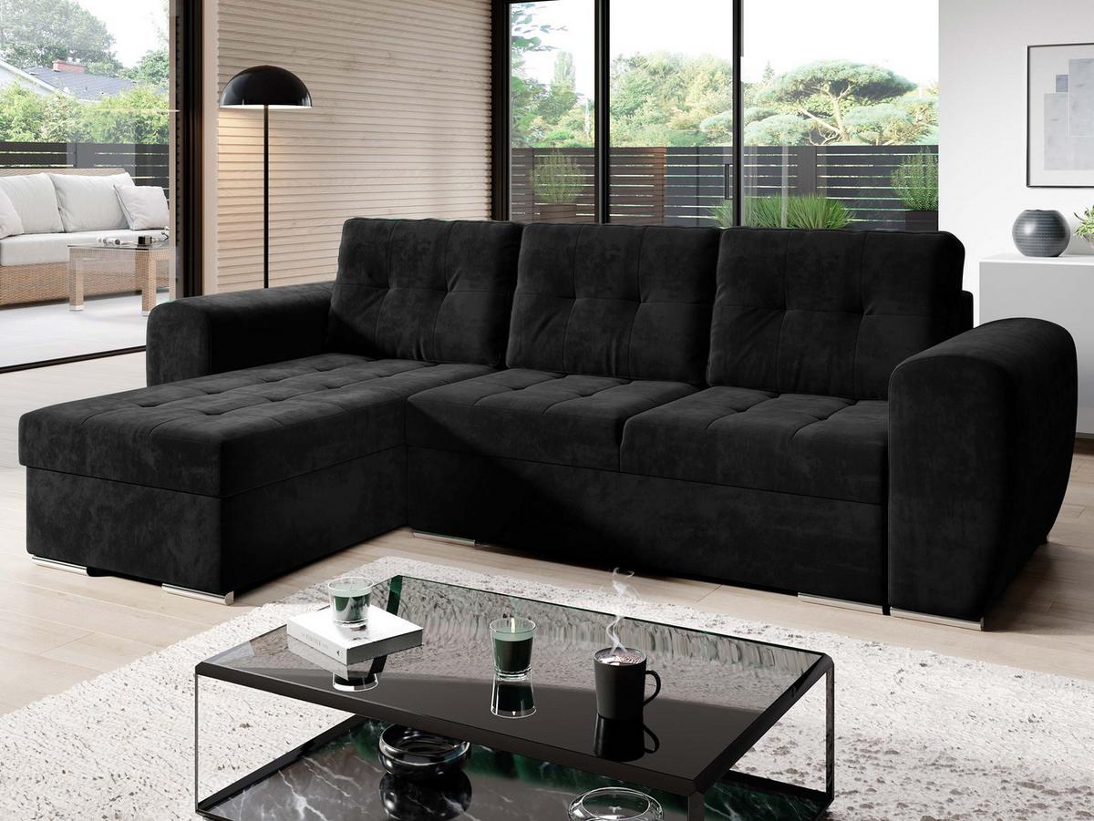 ECKSOFA Bari - Silberfarben/Schwarz, Holz/Textil (256/157cm) - MIRJAN24