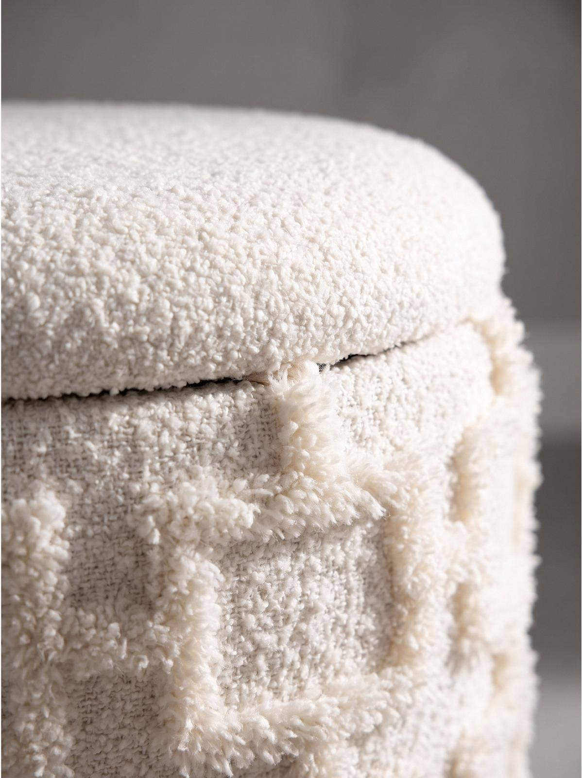 SITZHOCKER RHONE, Stoff, mit Textilbezug, mit Stauraum, Creme, Ø 40 x 45 cm - Beige/Creme, Textil (40/45/40cm) - KADIMA DESIGN