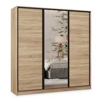 SCHWEBETÜRENSCHRANK TARI 200/205/58 cm 3-türig mit Spiegel und 4 Schubladen Sonoma Eiche - Sonoma Eiche, Holzwerkstoff (200/205/58cm) - MASSENO