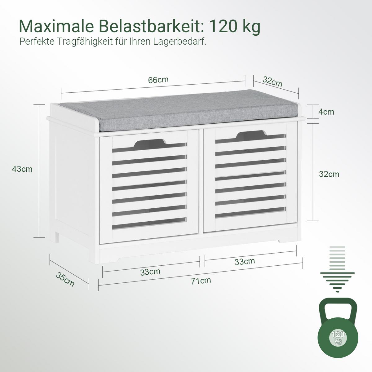 SCHUHBANK Weiß - Weiß, Holzwerkstoff (71/43/35cm) - SoBuy