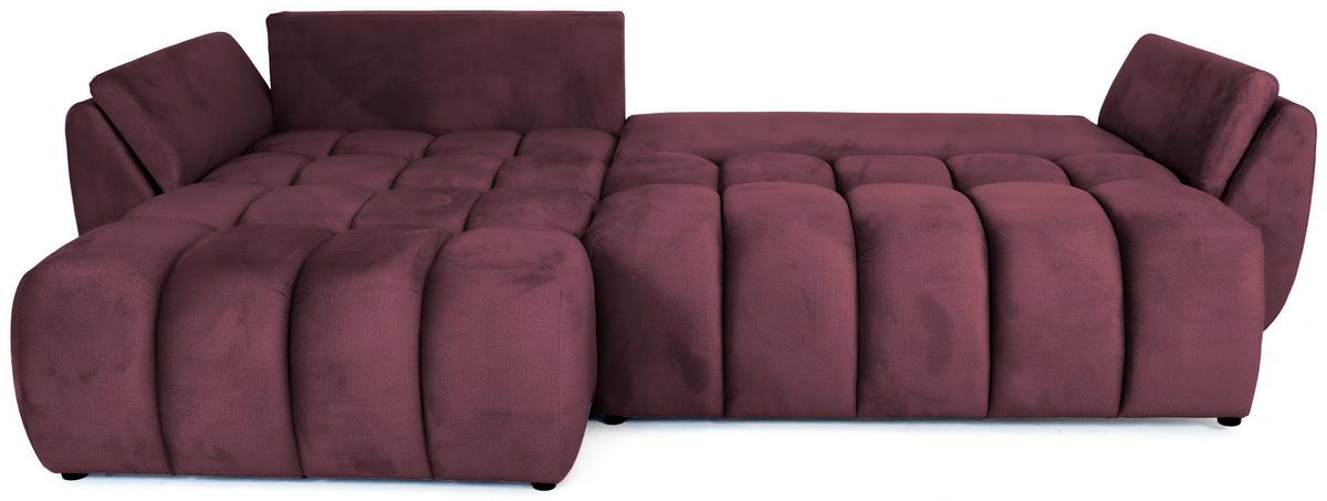 ECKSOFA Iris mit Schlaffunktion und Bettkasten, links oder rechts montierbar – Bordeaux Samt 280/184/85 cm - Bordeaux/Schwarz, Kunststoff/Textil (280/184cm) - WFL GROUP