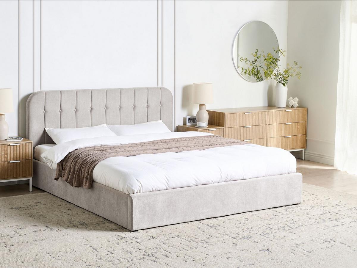 BETT mit Stauraum 180/200 cm Stoff Cremeweiß Challans - Creme, Textil (180/200cm) - Beliani