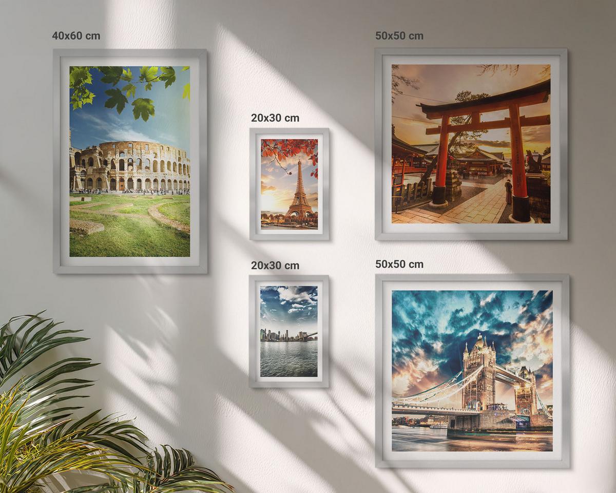 BILDER SET 5er Set - 50x50 cm & 20x30 cm & 40x60 cm Silberner Rahmen - Entspannende Zen-Steine für inneren Frieden - Silberfarben, Kunststoff (40/60cm) - TULUP