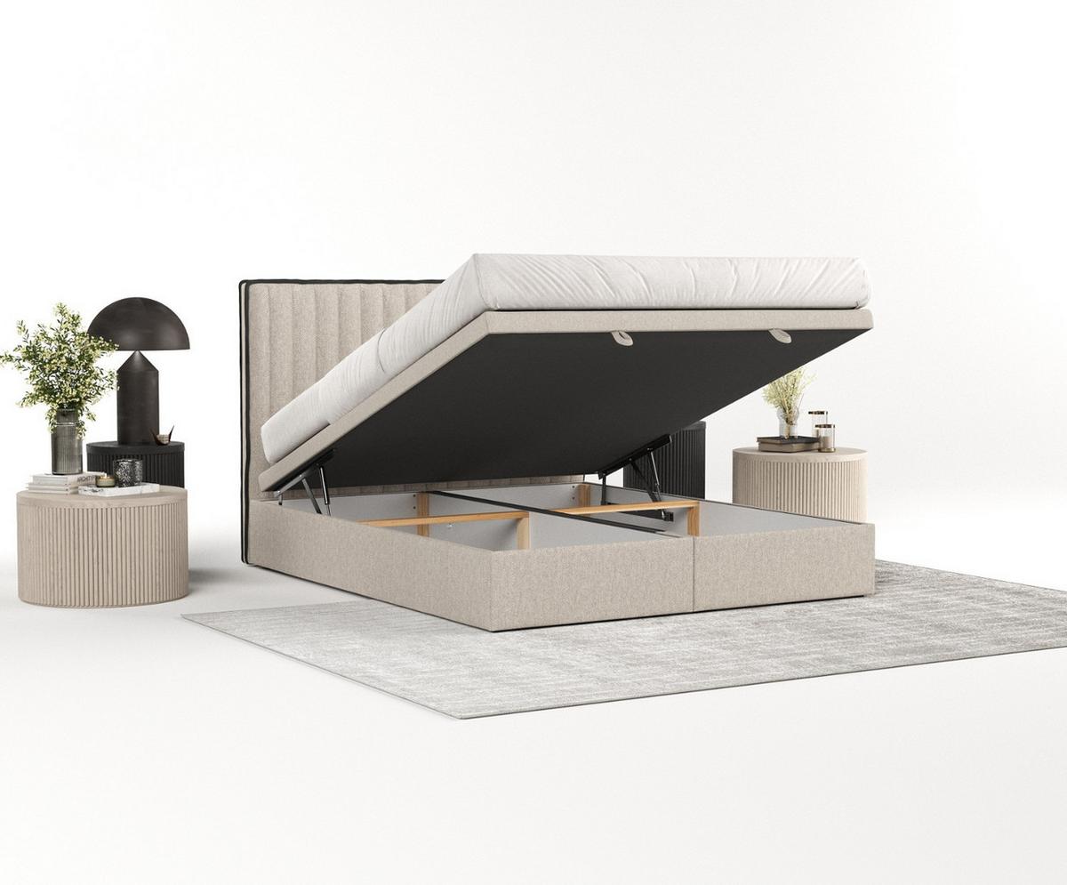 POLSTERBETT Keva mit Stauraum 120/200 cm Hellbeige im Megan Stoff - Sandfarben/Schwarz, Holz/Holzwerkstoff (120/200cm) - AltaBeds