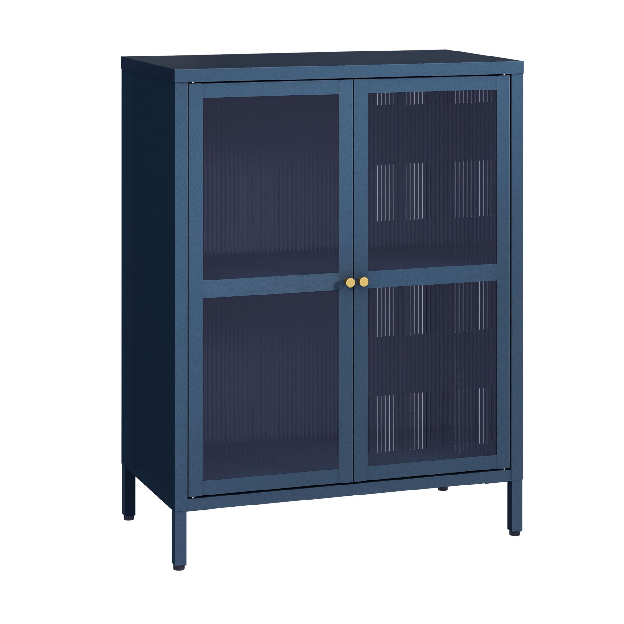 VITRINE Säkylä - Blau/Transparent, Glas/Metall (64/84/35cm) - [en.casa]