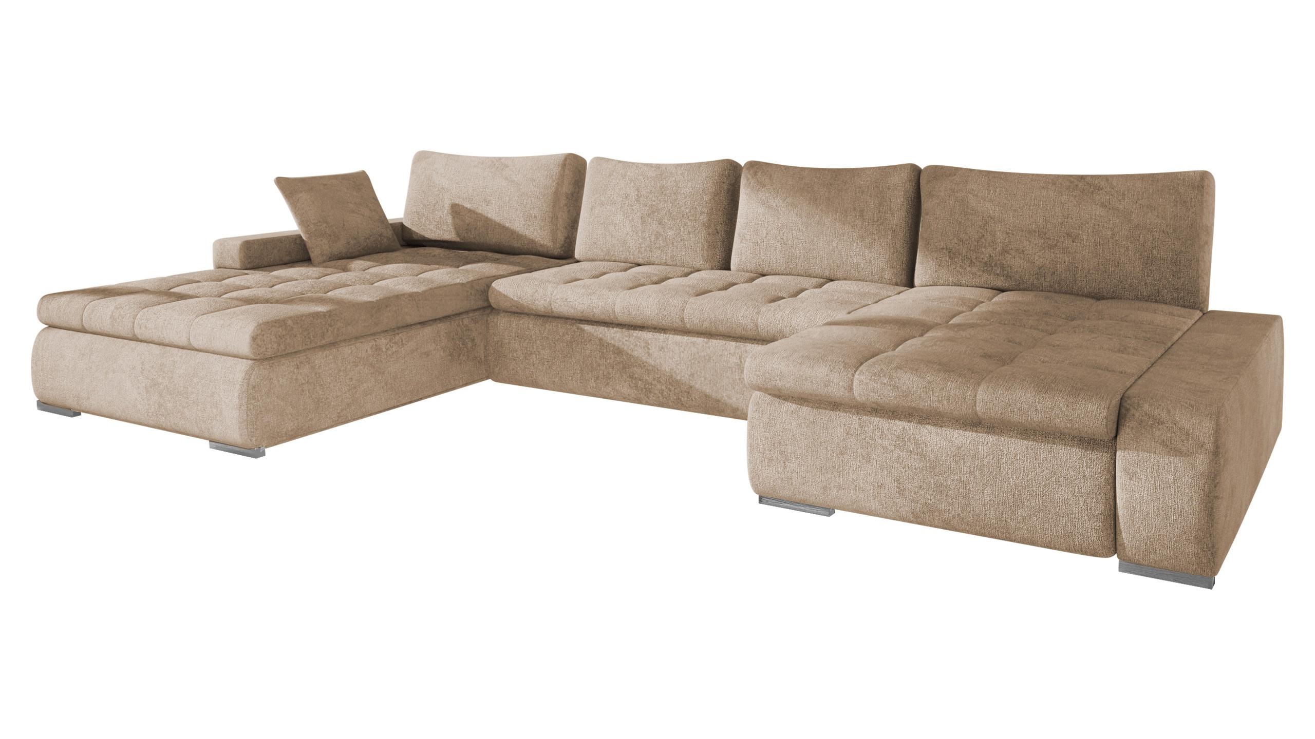 WOHNLANDSCHAFT Caro - Silberfarben/Cappuccino, Holz/Textil (394/80/213cm) - MIRJAN24