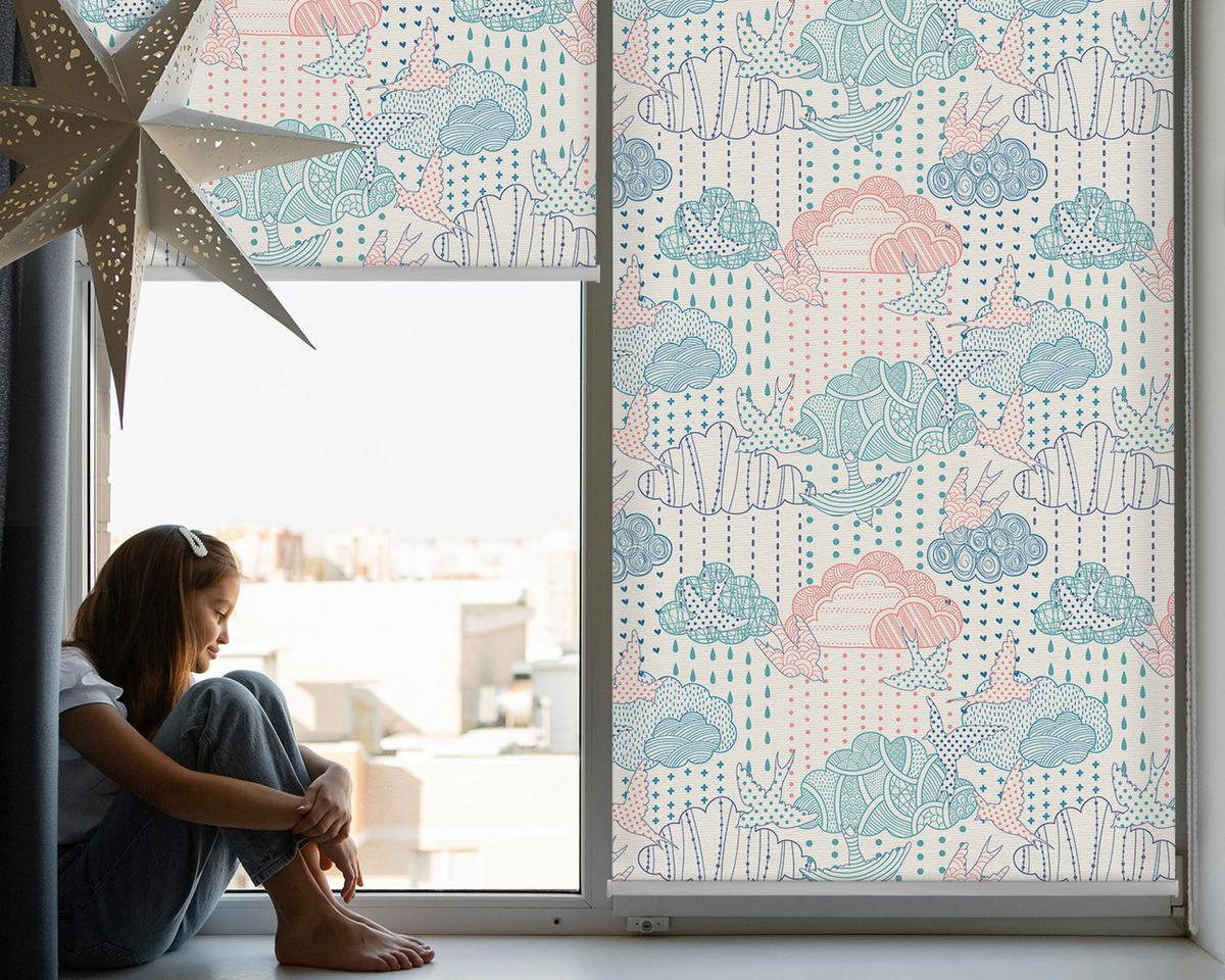 INNENROLLO - Fensterrollo - Rollo - 150x140 cm - Bunte Wolken mit Mustern - Blau, Kunststoff (150/140/0.5cm) - TULUP