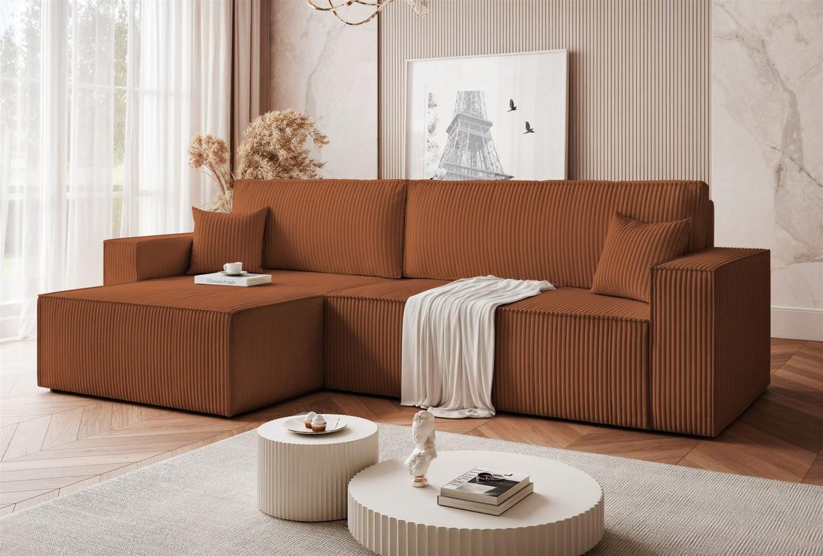 ECKSOFA Adara Max Mit Schlaffunktion - Hellbraun, Holzwerkstoff/Textil (276/145cm) - Fun Möbel