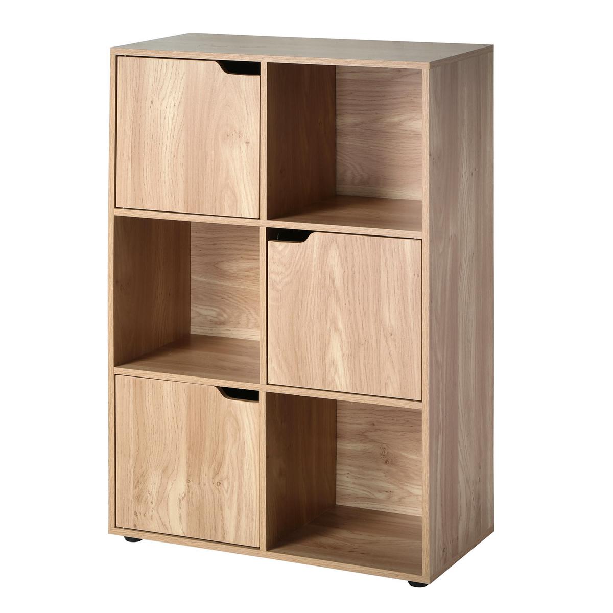 REGAL mit 6 Fächern und drei Türen - 60/29/90 cm - Eichefarben, Holzwerkstoff (60/90/90cm) - Calicosy