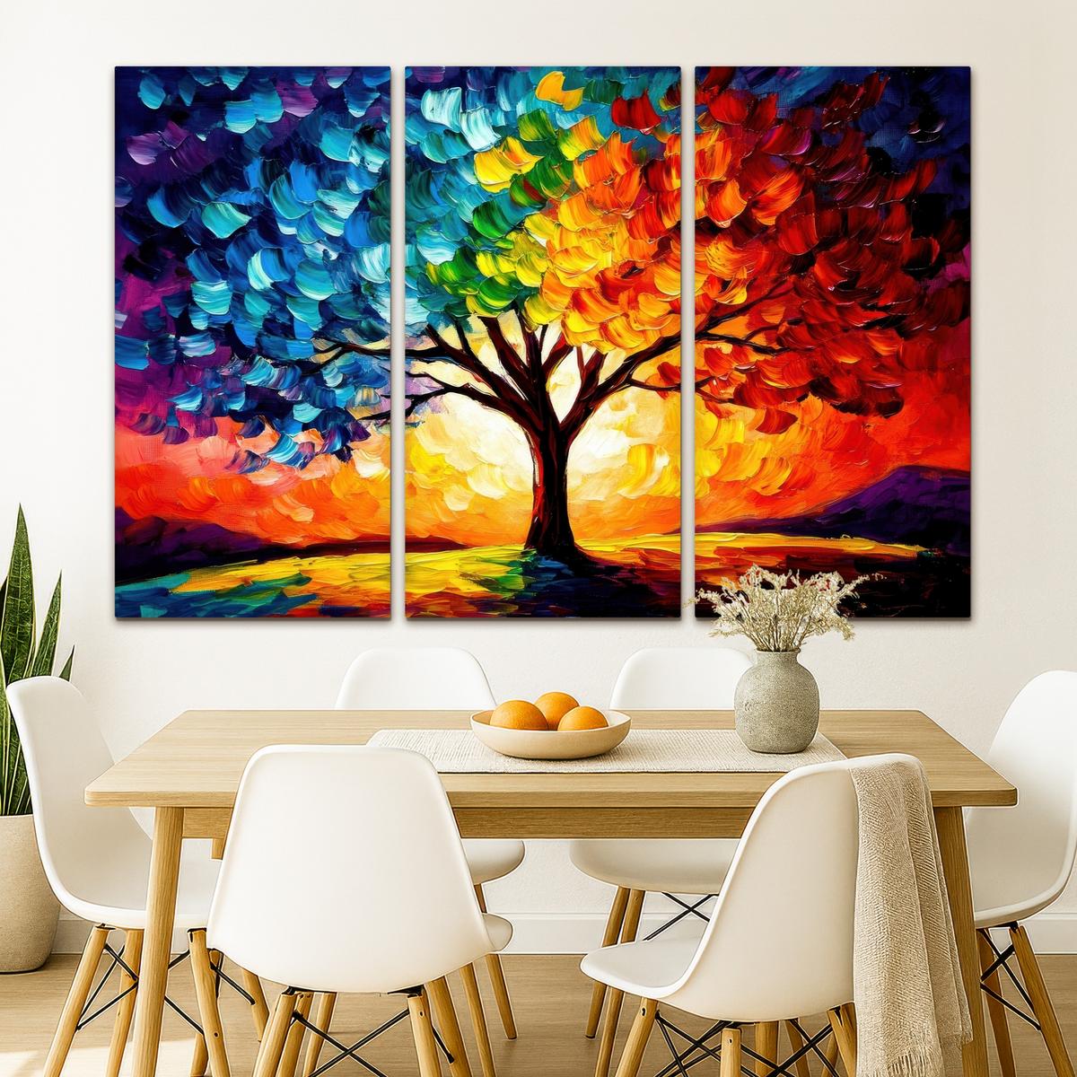 LEINWANDBILD 3er Set Baum - Farbenfroh - Malerei-Look - Abstrakt 180x120 cm - Multicolor, Textil (180/120cm) - MuchoWow