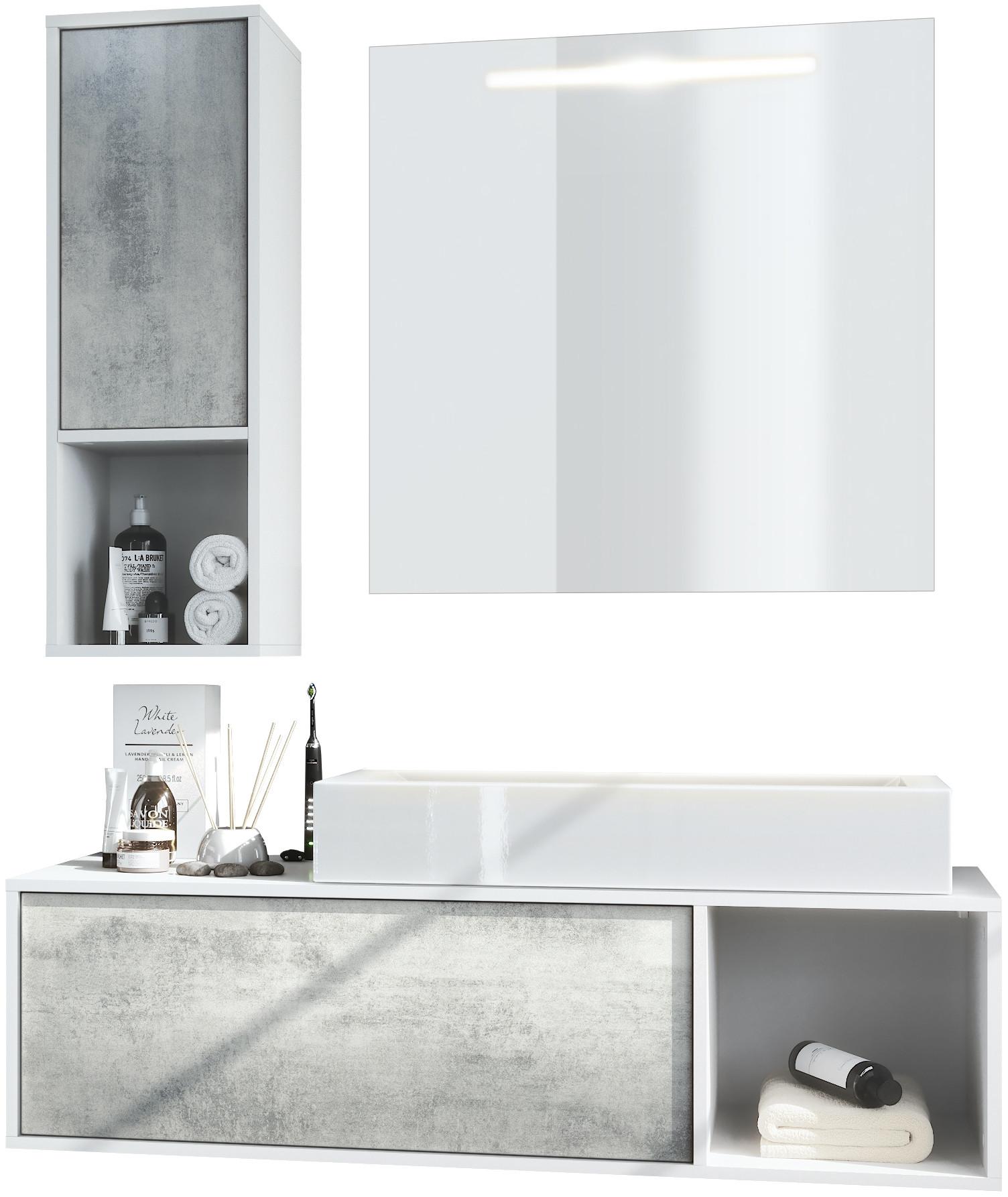 BADMÖBELSET La Costa Fronten in Beton Oxid Optik - Hellgrau, Holzwerkstoff (126.5/190/46cm) - Vladon