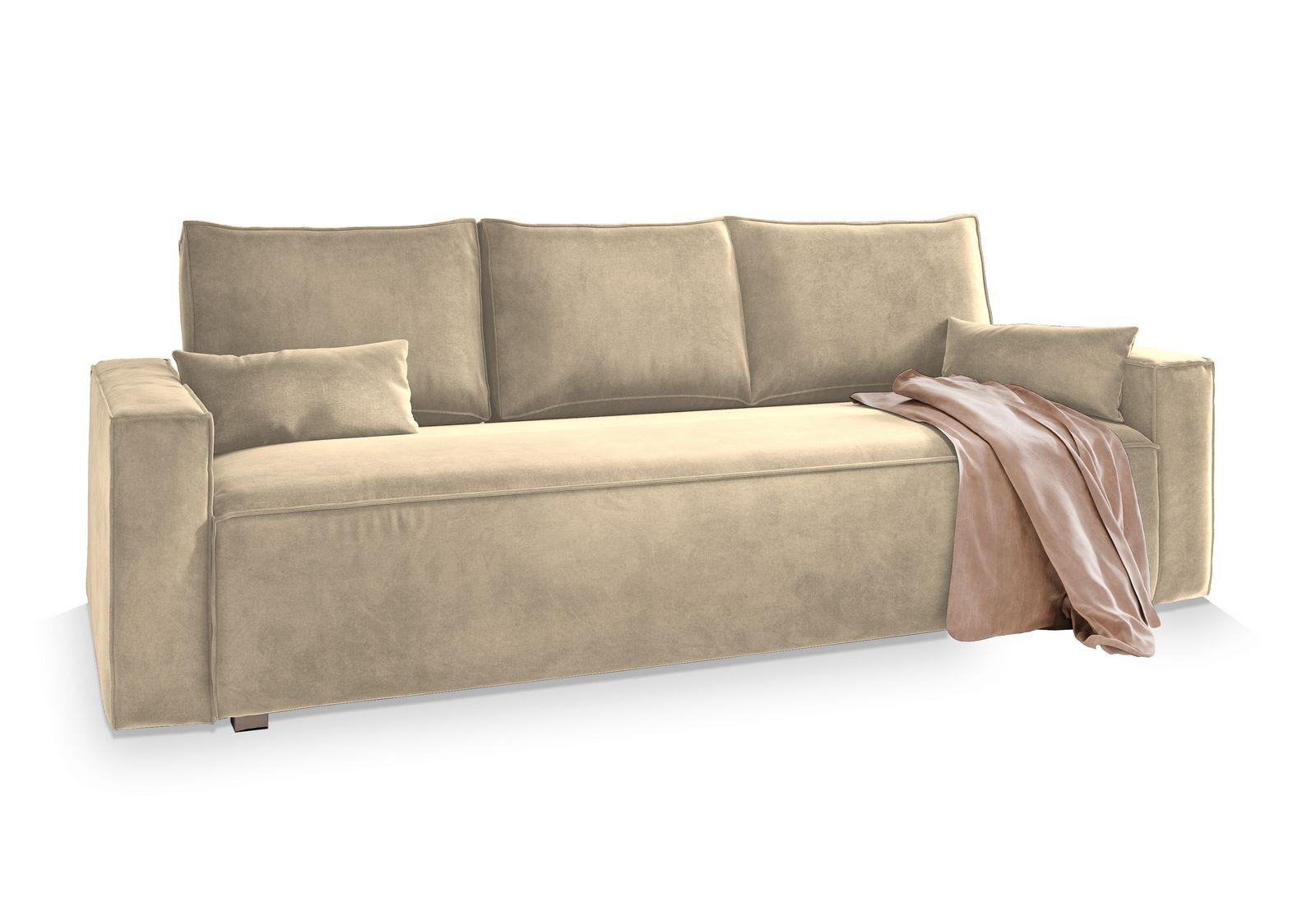 BETTSOFA ALATRI Creme Velours-Stoff mit Schlaffunktion - Creme, Textil (230/85/87cm) - MASSENO