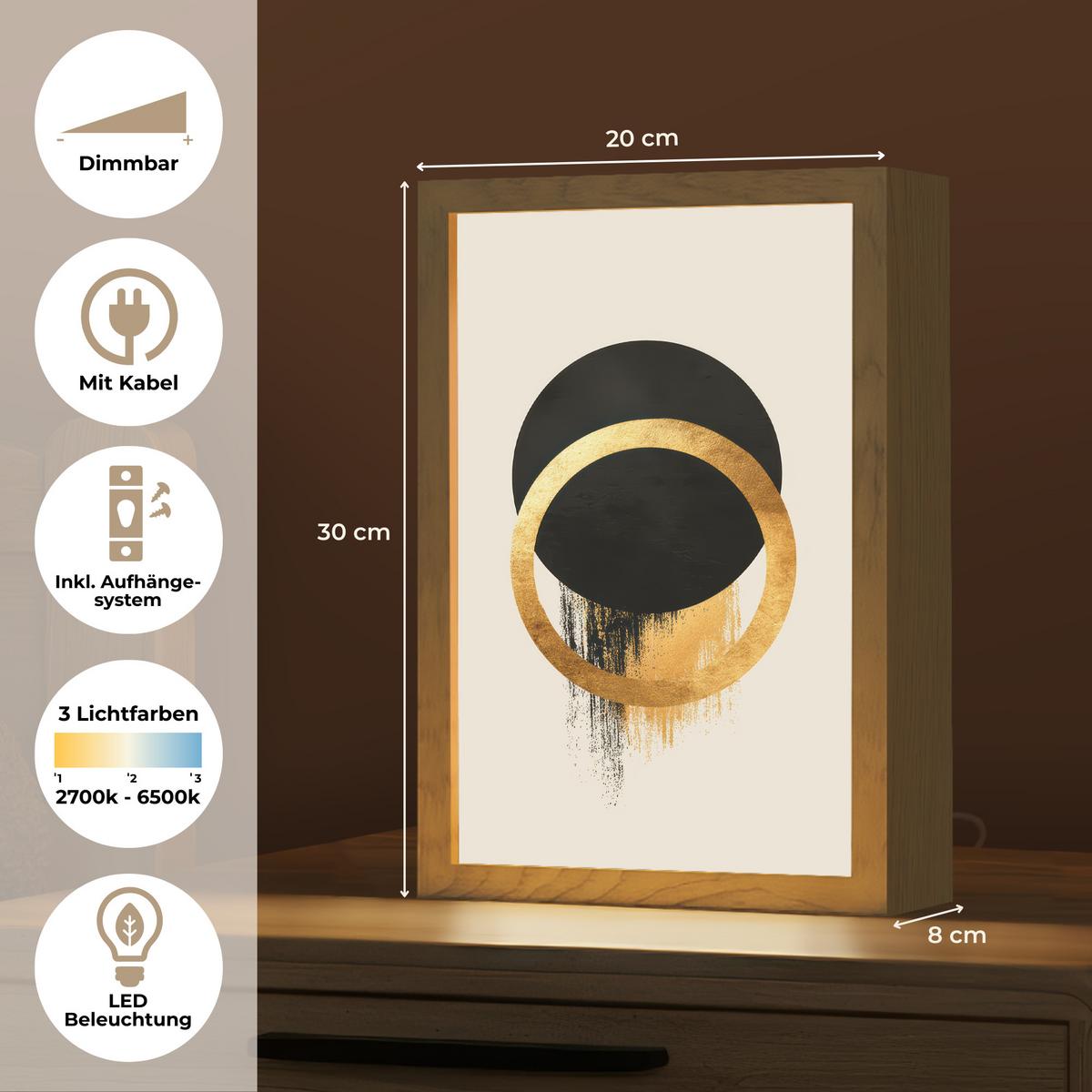 WANDLEUCHTE Abstraktes Design - Schwarzer Kreis - Farbflecken 20x30 cm - Creme, Holzwerkstoff (20/30/8cm) - OnlyWow
